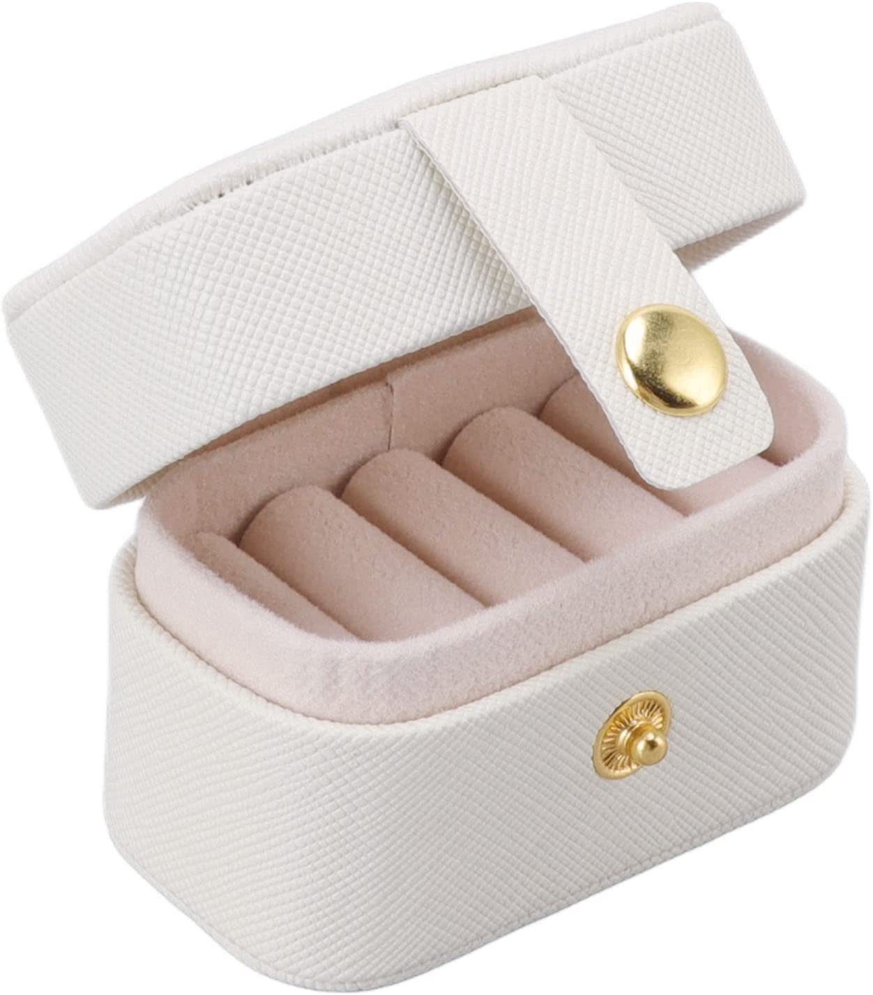 Haiaveng Schmucketui Kleine Reise-Schmuckbox Schmuckkästchen für Damen, Mini Aufbewahrungsbox für Ringe,Armbänder und Halsketten weiß