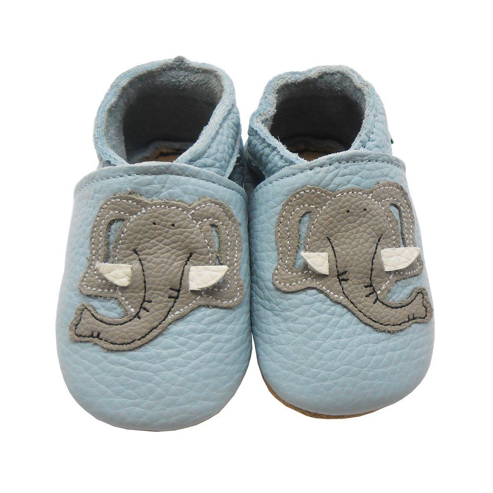 Sayoyo Krabbelschuhe Lauflernschuhe Hausschuhe Lederpuschen Elefant Lauflernschuh (Weiche 100% Leder)