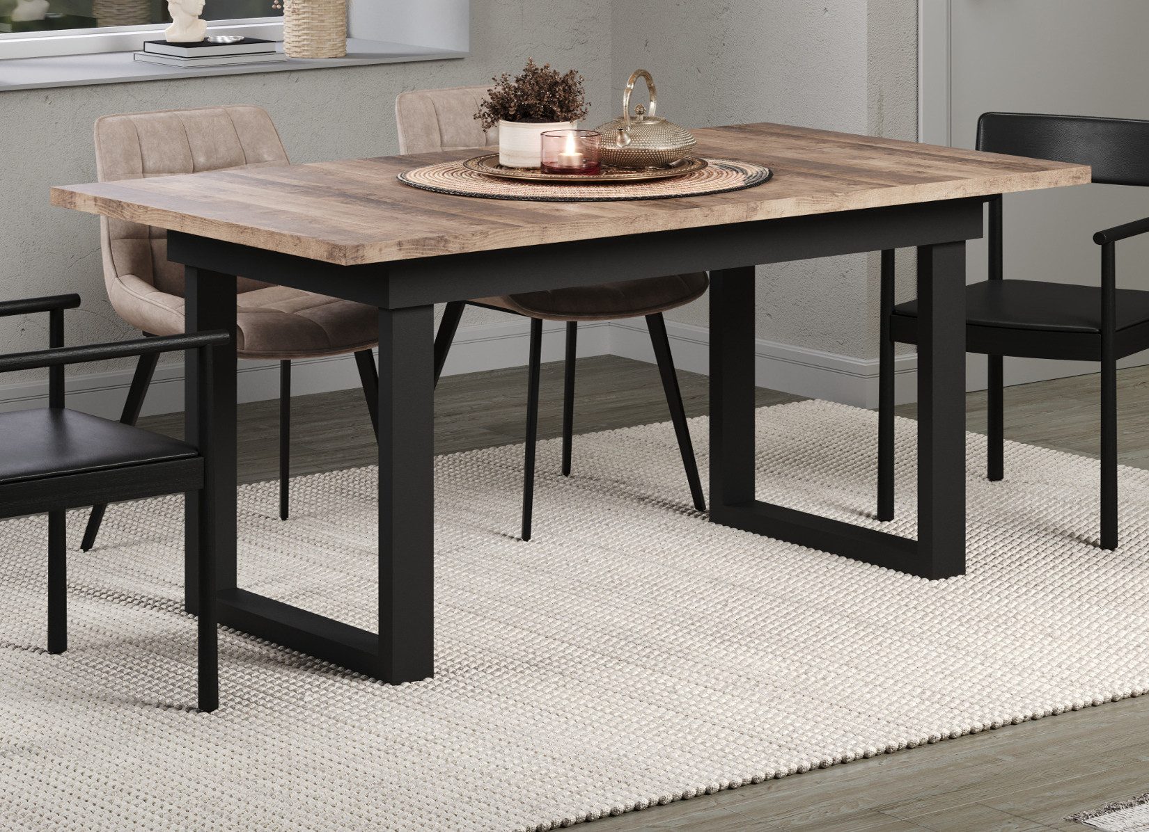 Furn.Design Esstisch Syncro (in Eiche Tabak und schwarz, ausziehbar 160 - 2 günstig online kaufen