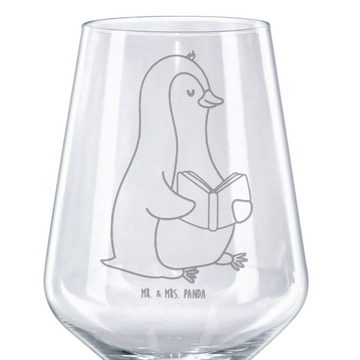 Mr. & Mrs. Panda Rotweinglas Pinguin Buch - Transparent - Geschenk, Lesen, Pause, Weinglas, Pingui, Premium Glas, Spülmaschinenfest