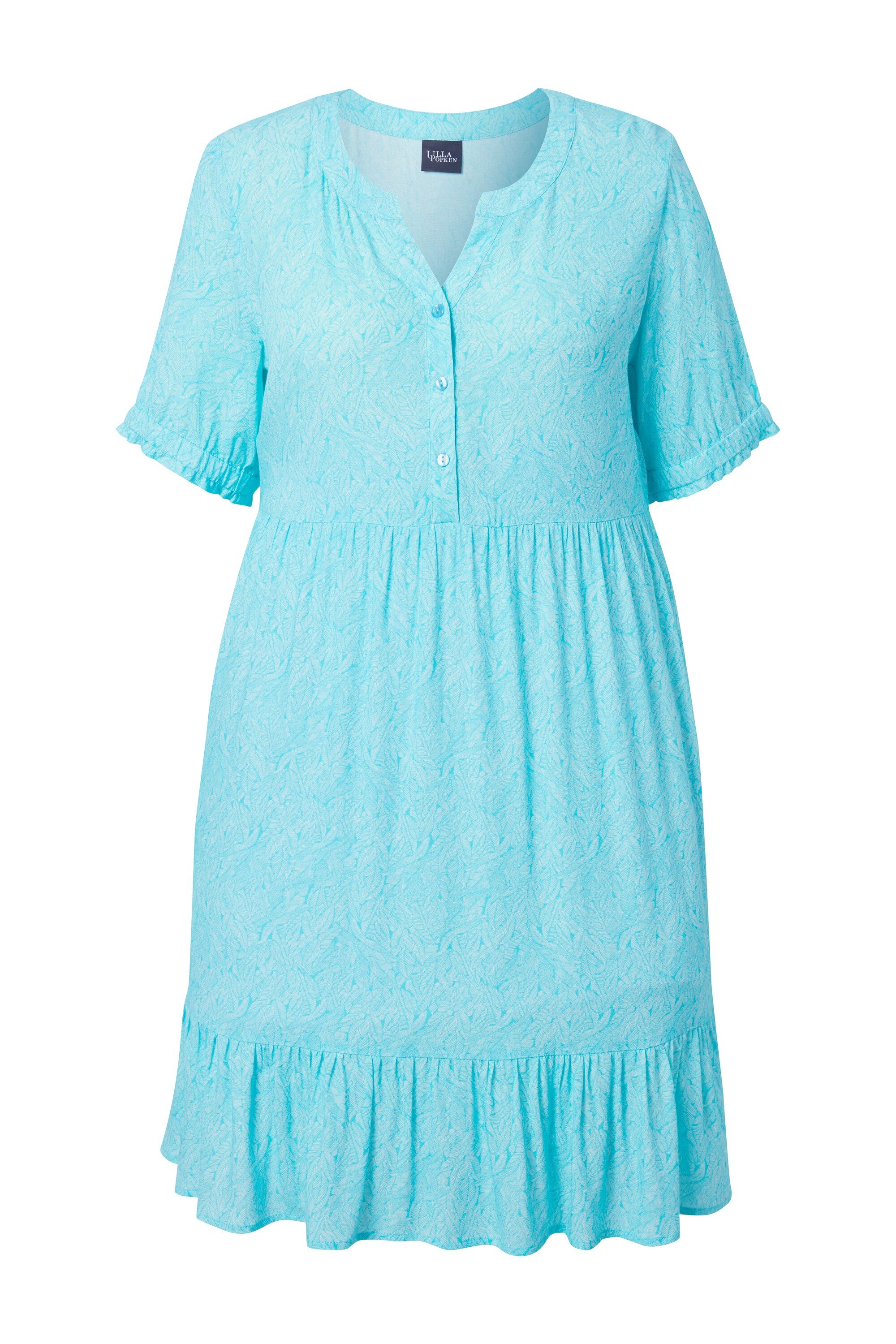 Ulla Popken Jerseykleid Kleid Blätter A-Linie Tunika-Ausschnitt Halbarm
