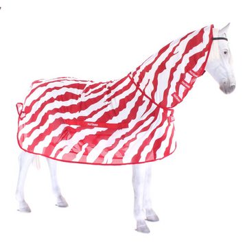 Bucas Pferde-Fliegendecke Bucas by HorSeven Buzz-Off Full Neck-Zebra - Red/White - B-WARE