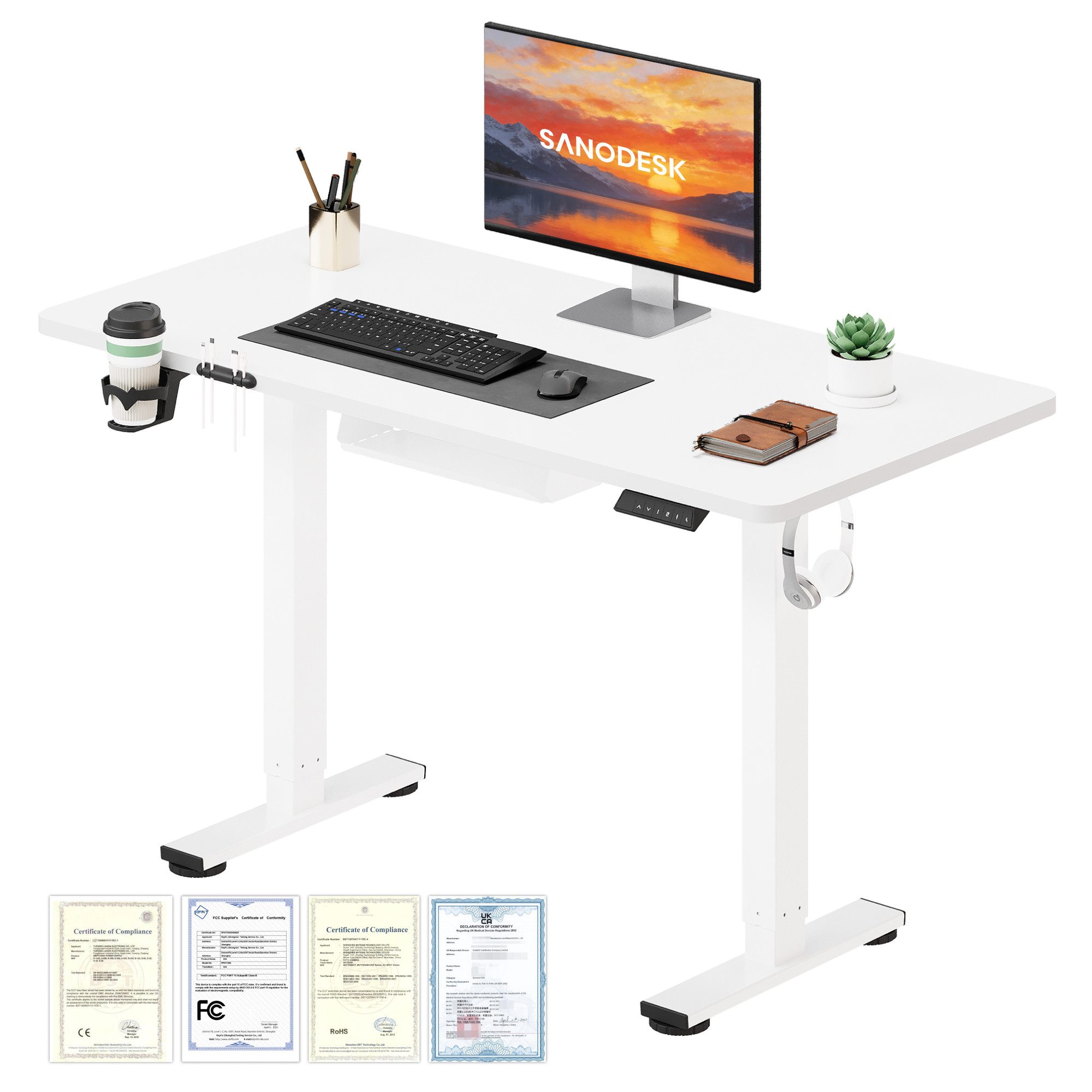 SANODESK Schreibtisch Elektrisch höhenverstellbarer Schreibtisch (inkl. vielseitigem Zubehör, 2-Fach-Teleskop mit Memory-Steuerung & Anti-kollisionssystem), schnelle Montage, verschiedene Größen zur Auswahl
