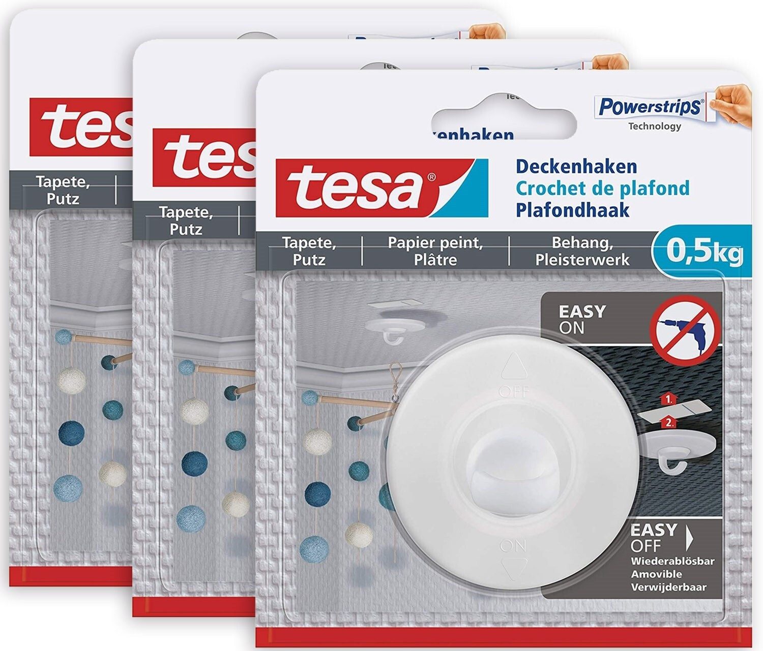 Klebehaken POWERSTRIPS Deckenhaken mit max. 500g Haltekraft - Dekohaken