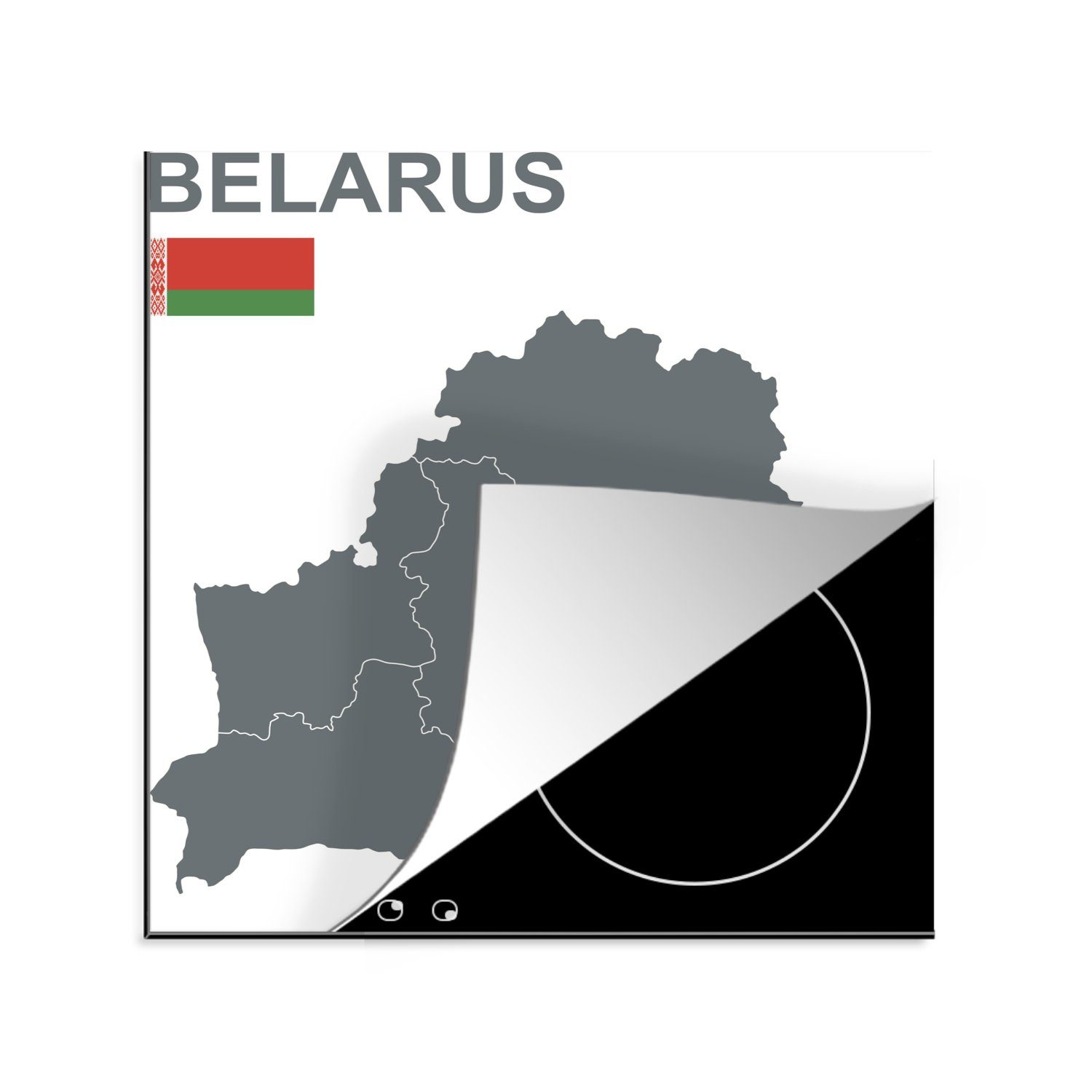 MuchoWow Herdblende-/Abdeckplatte Illustration von Belarus in Grau auf weißem Hintergrund, Vinyl, (1 tlg), 78x78 cm, Ceranfeldabdeckung, Arbeitsplatte für küche
