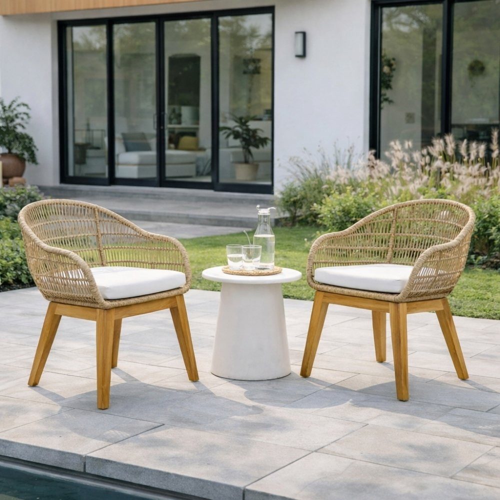 LebensWohnArt Stuhl 2er Set PREMA Outdoor Stühle recycelt Teak-Aluminium-Synthetic-Rattan