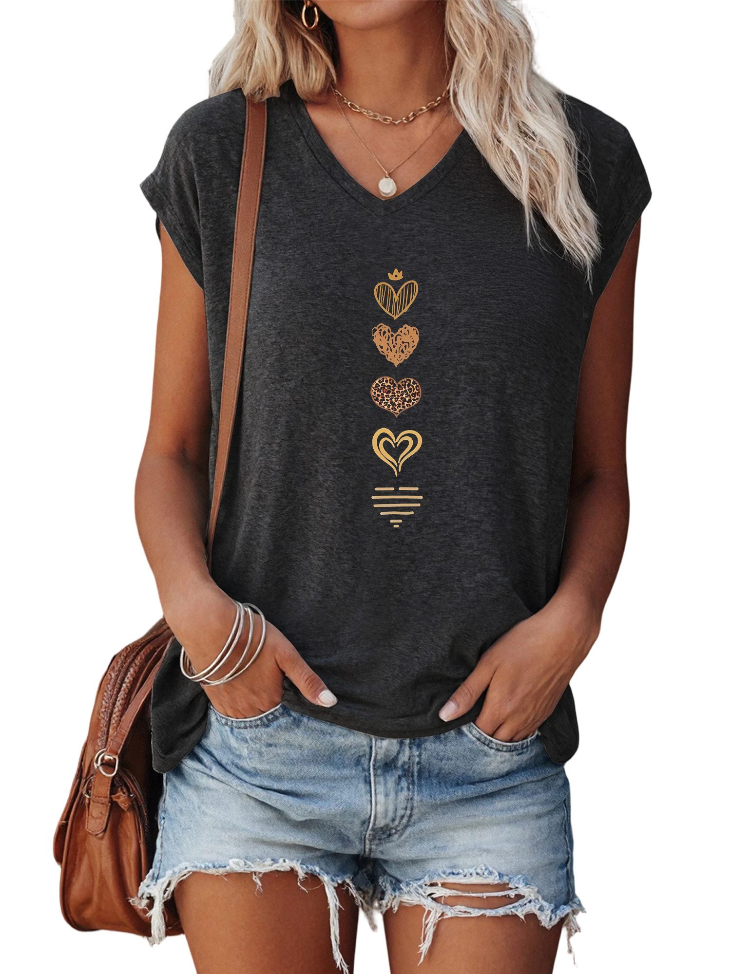PYLIKE Tanktop Damen Sommer Casual bequemes Achselhemd mit Liebe Print-Shir günstig online kaufen