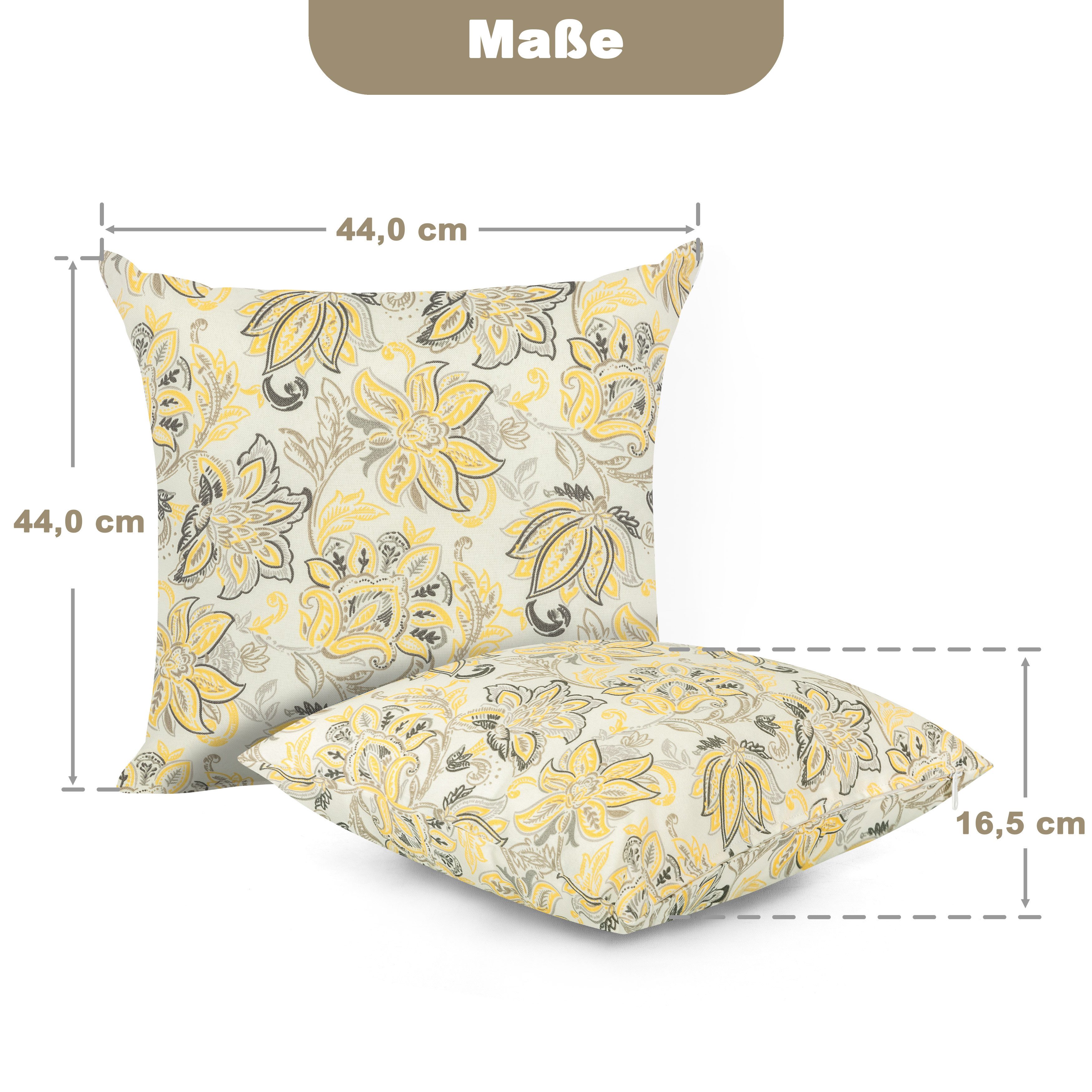 Avestar Dekokissen 44 x 44 cm Outdoor Kissen für die Terrasse, mit Tintenblumenmuster