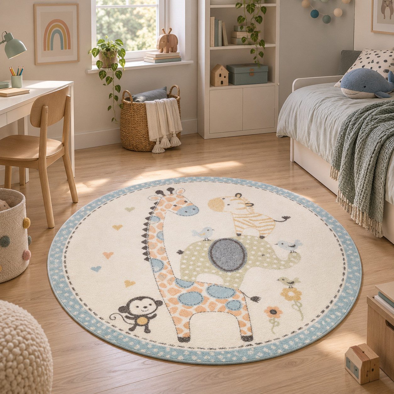Pergamon Kinderteppich Kinder Teppich Maui Kids Safari Tiere Bunt Rund, Rund, Höhe: 13 mm