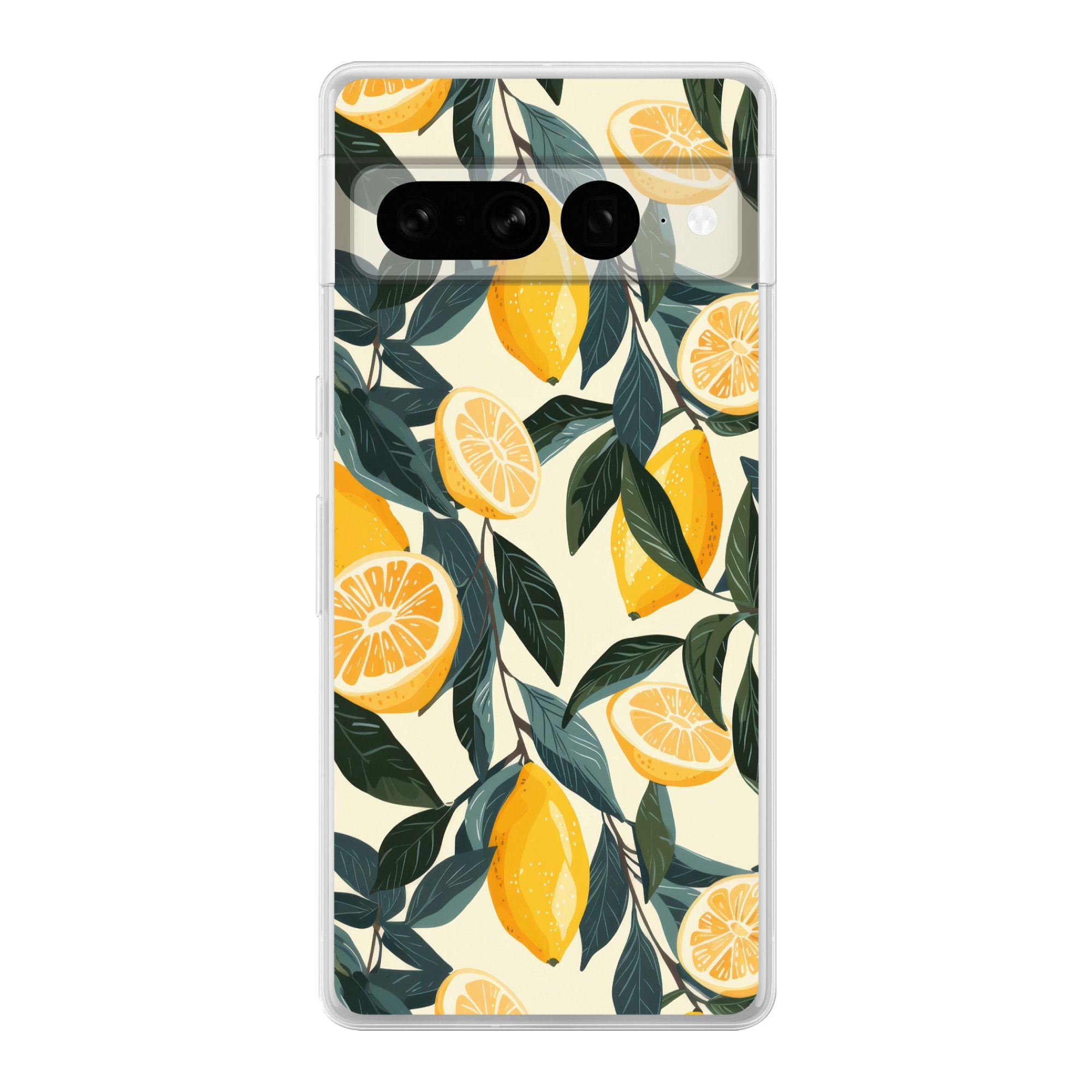 MuchoWow Handyhülle für Google Pixel 7 Pro Zitronen - Früchte - Blätter - Gelb - Grün - Be, Phone Case, Silikon, Schutzhülle Dünn