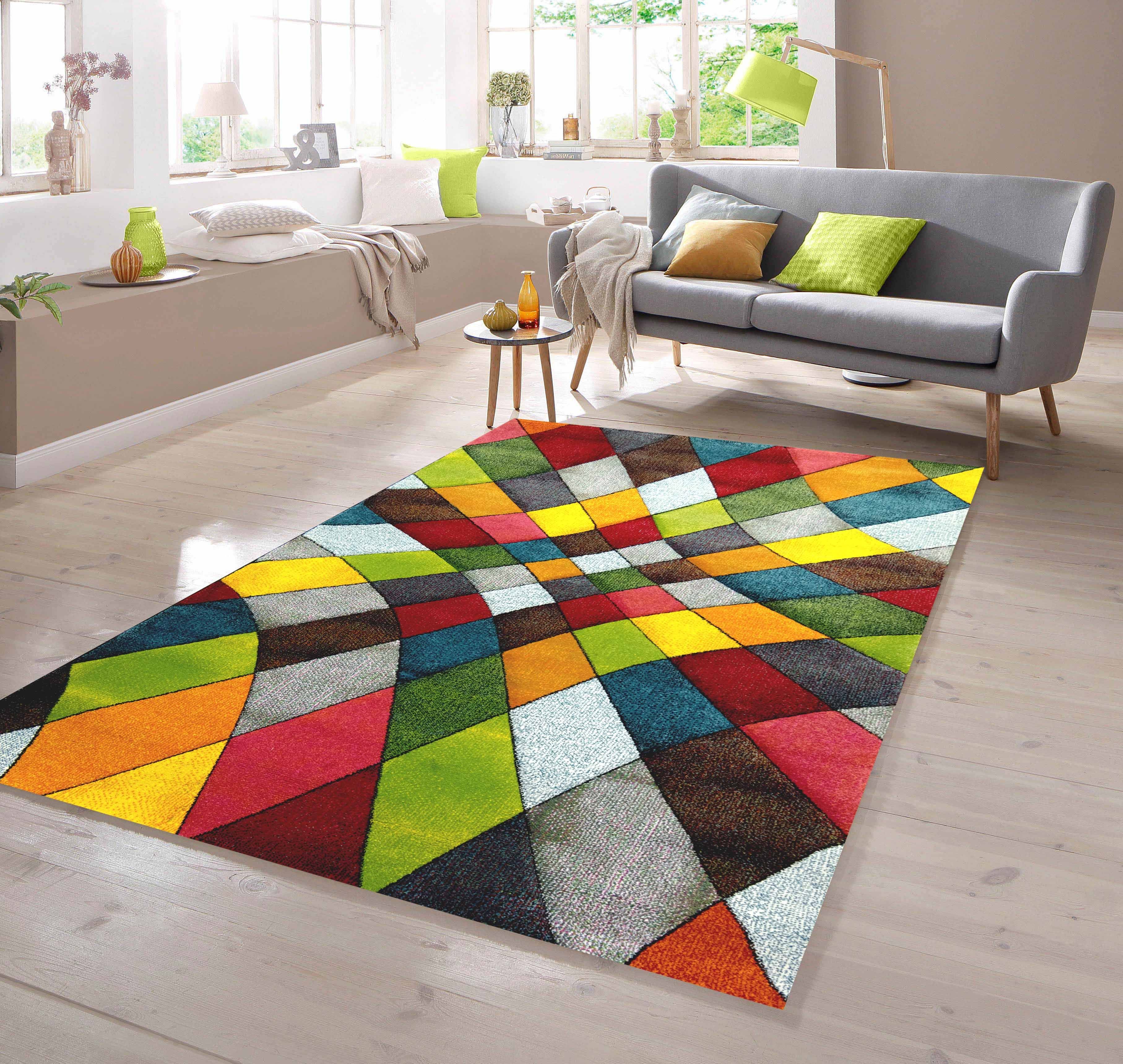 TeppichHome24 Teppich Teppich buntes Rautenmuster grün gelb orange, rechteckig