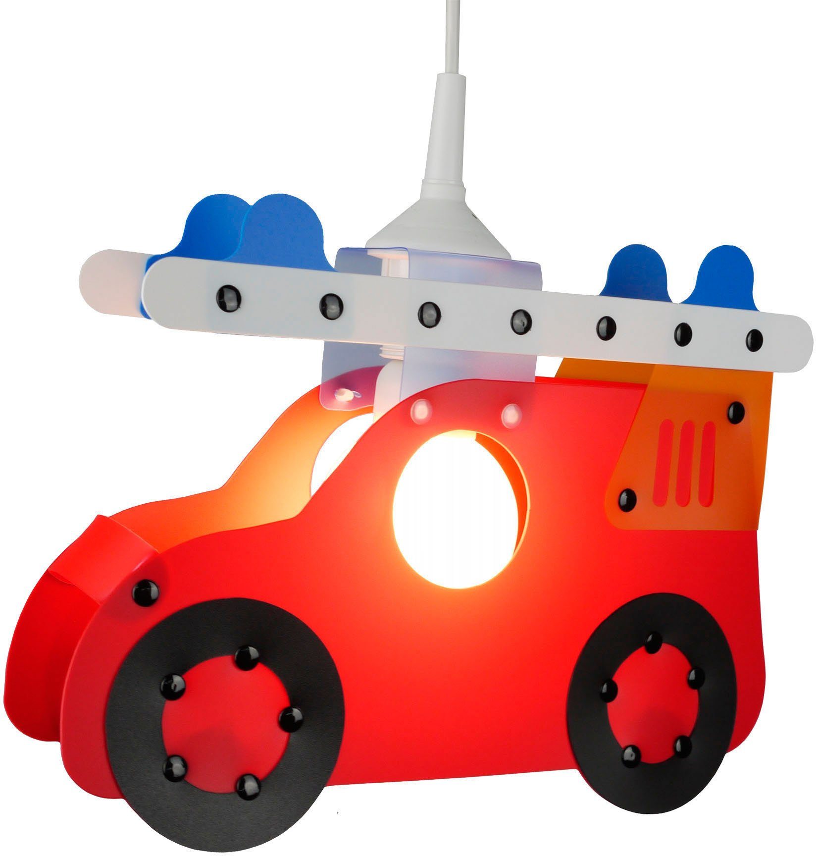niermann Hängeleuchte Feuerwehrauto, Kinderlampe, Kinderzimmer, Die Länge der Pendelaufhängung ist kürzbar