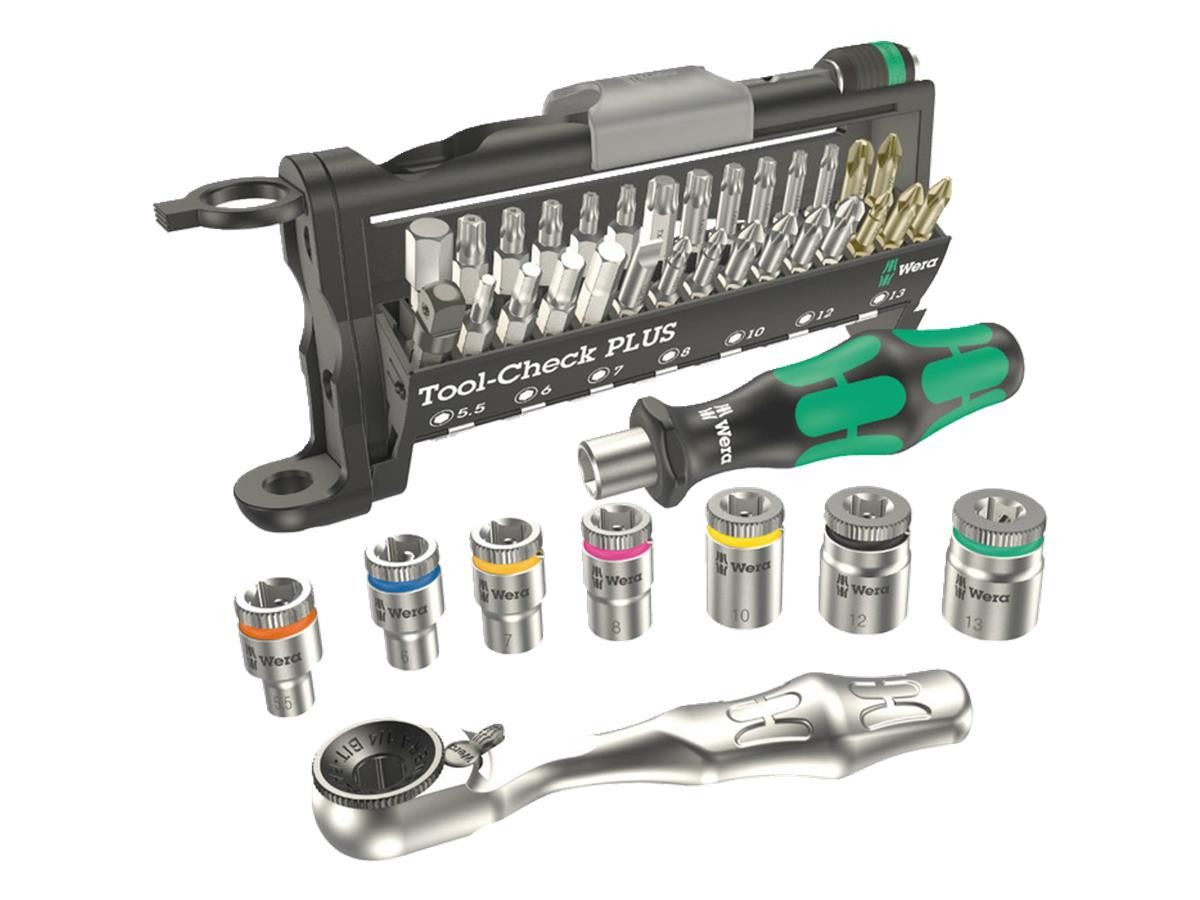 Wera Bit-Set Tool-Check Plus, Set, 39-St., Bitsatz, Ratsche, Nüsse, Bitsortiment mit Bithalter, Kompaktes Design, Farbkennzeichnung der Bits