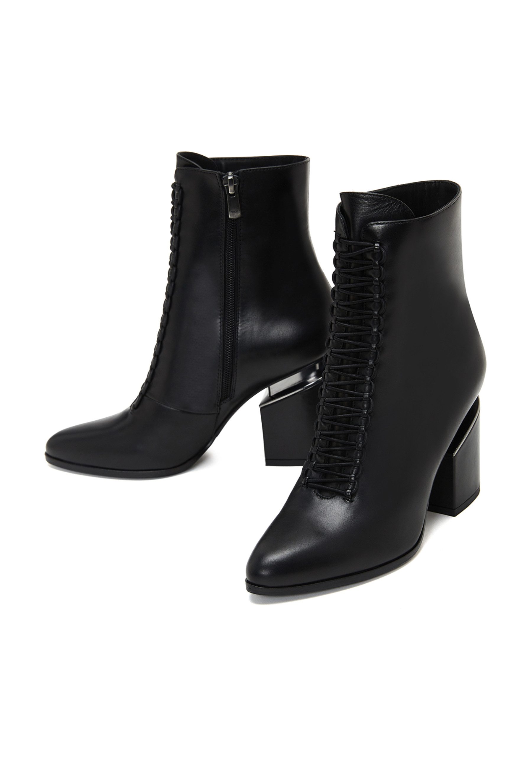 Derimod Absatz-Stiefeletten aus Leder Ankleboots Schnürsenkel, Textilfutter, TPU Sohle, Absatz 6 cm