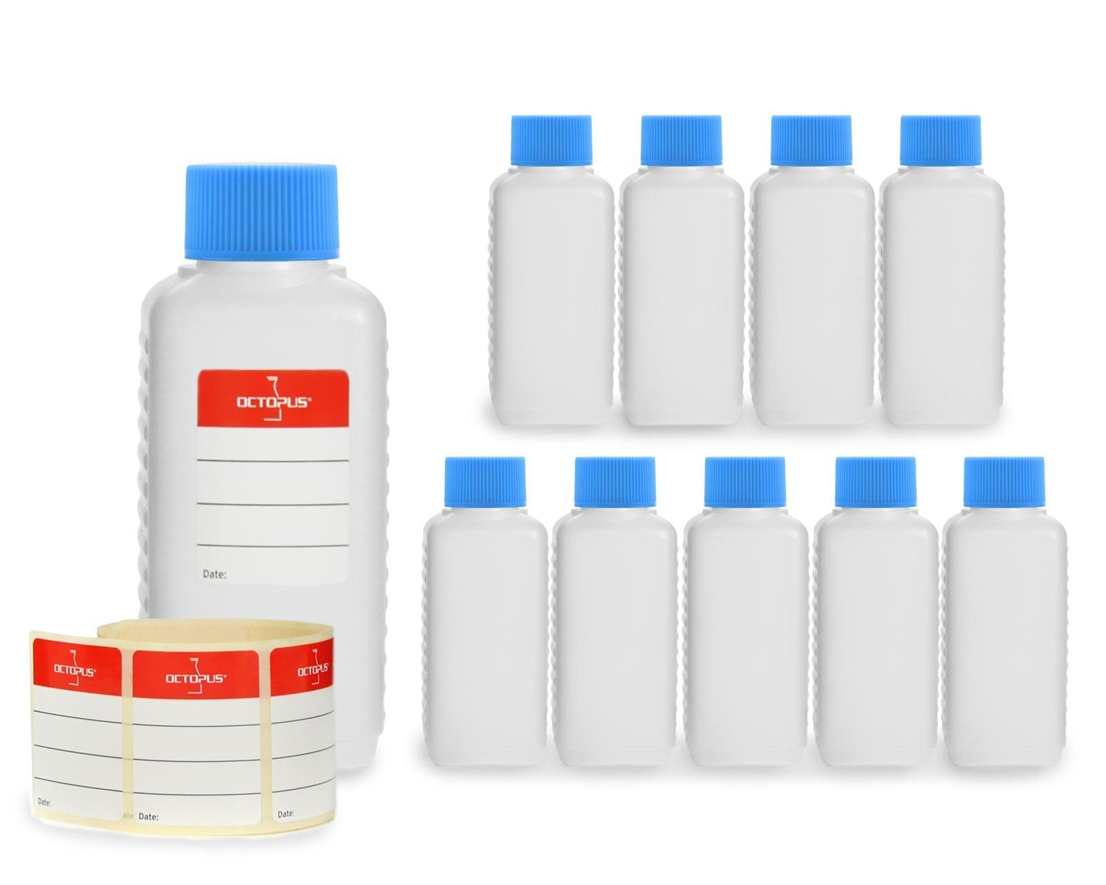 Kostensparend OCTOPUS Kanister 10 Plastikflaschen 100 ml blauen (leer) Deckeln St) (10 mit