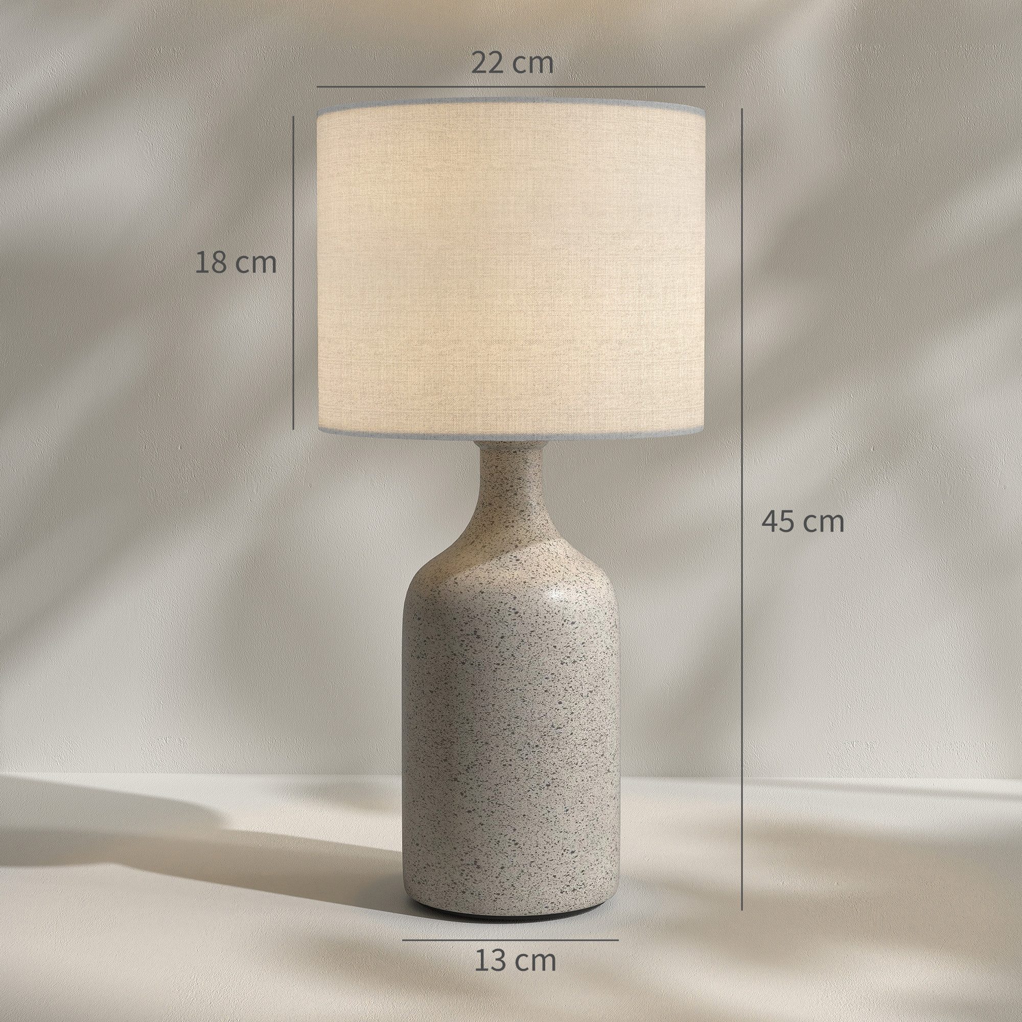 HOMCOM Tischleuchte Nachttischlampe mit Keramiksockel, Leinenschirm, Wippschalter, Ein-,Ausschalter, ohne Leuchtmittel, mit E27 Fassung, für Schlafzimmer Wohnzimmer, Sandbraun+Weiß