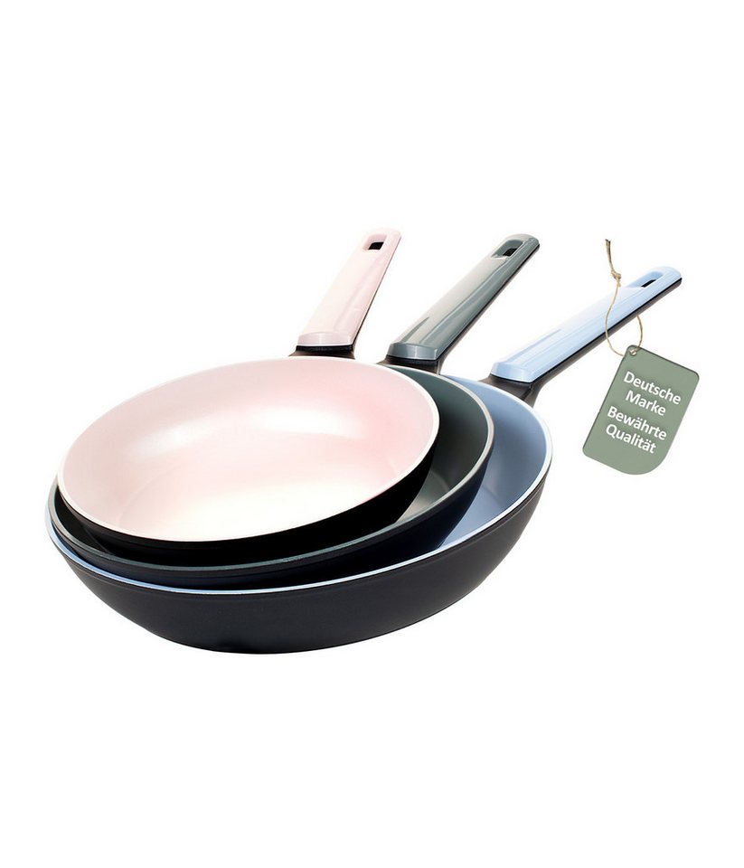 Genius Pfannen-Set Cerafit Trend Pastell Edition 3 tlg. Keramik Antihaft Bratpfannen, (Set, 20, 24 und 28 cm Pfanne), Robust, hitzebeständig & spülmaschinenfest