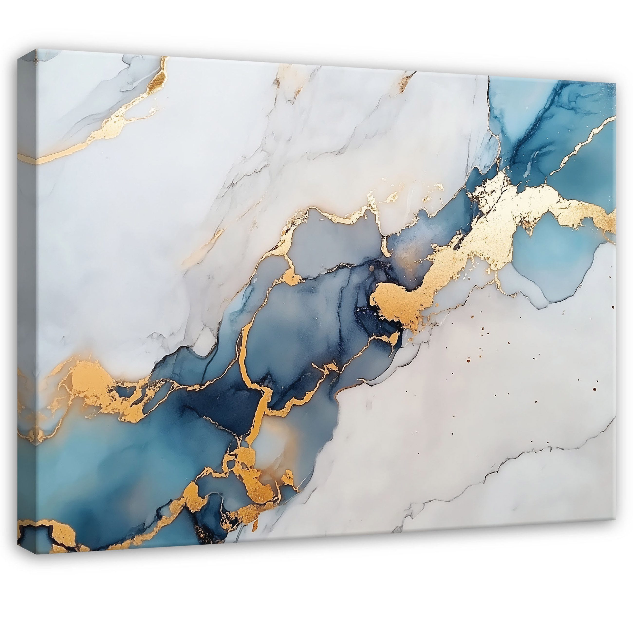 Wallarena Leinwandbild Abstrakt Gold Blau Marmor Modern Wandbilder Wand Deko XXL Bilder, Marmor - Gold (groß Bilder Wohnzimmer Schlafzimmer Einteilig, 1 St), Bilder Klein Wohnzimmer Schlafzimmer Küche Wandbild Wand Deko 40x30