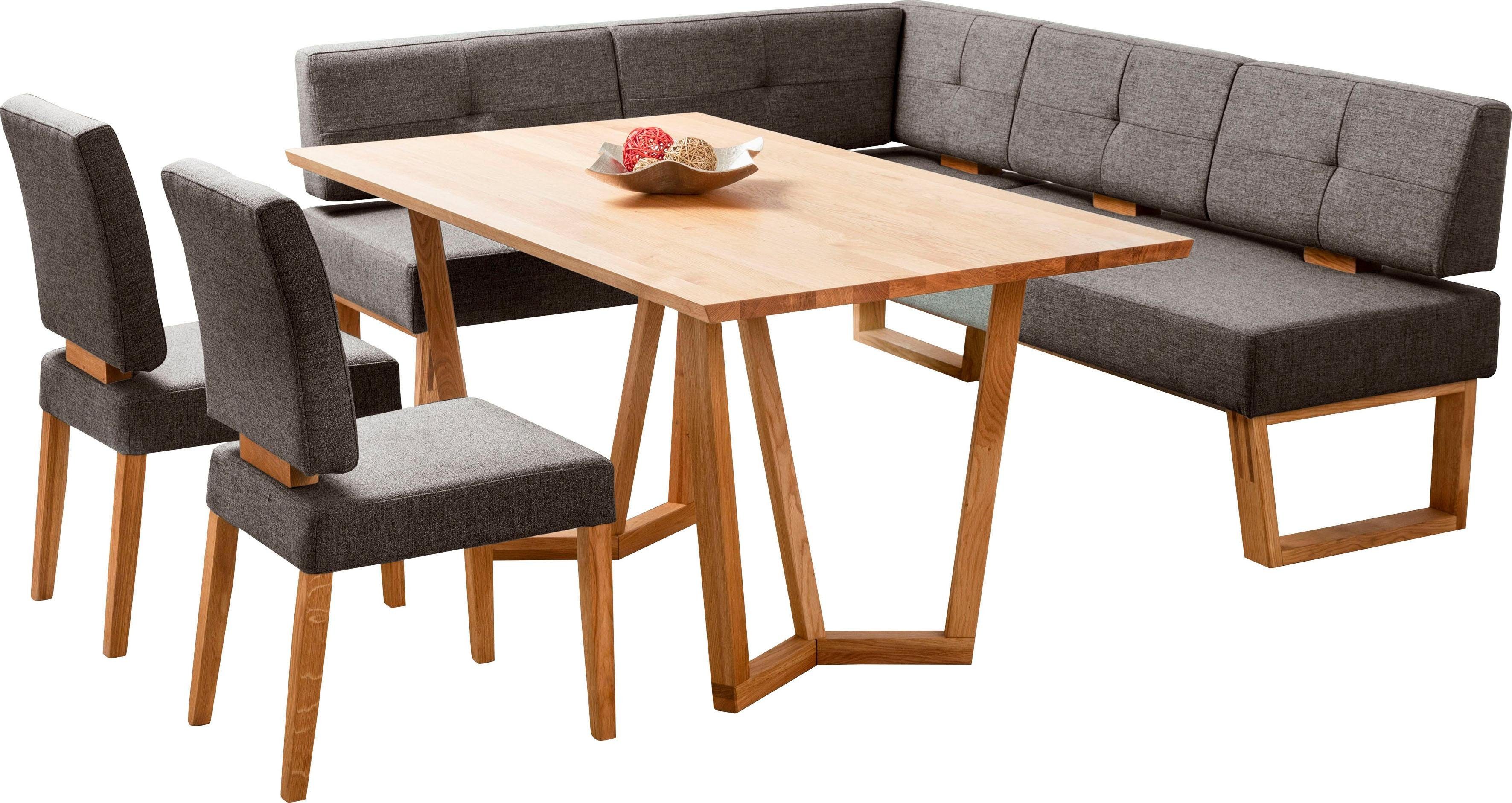 OTTO home Eckbankgruppe Ponza Eckbank Küchenbank, (Set, 4-tlg), Sitzgruppe Esszimmer Stühle Tisch und Bank bequem gepolstert