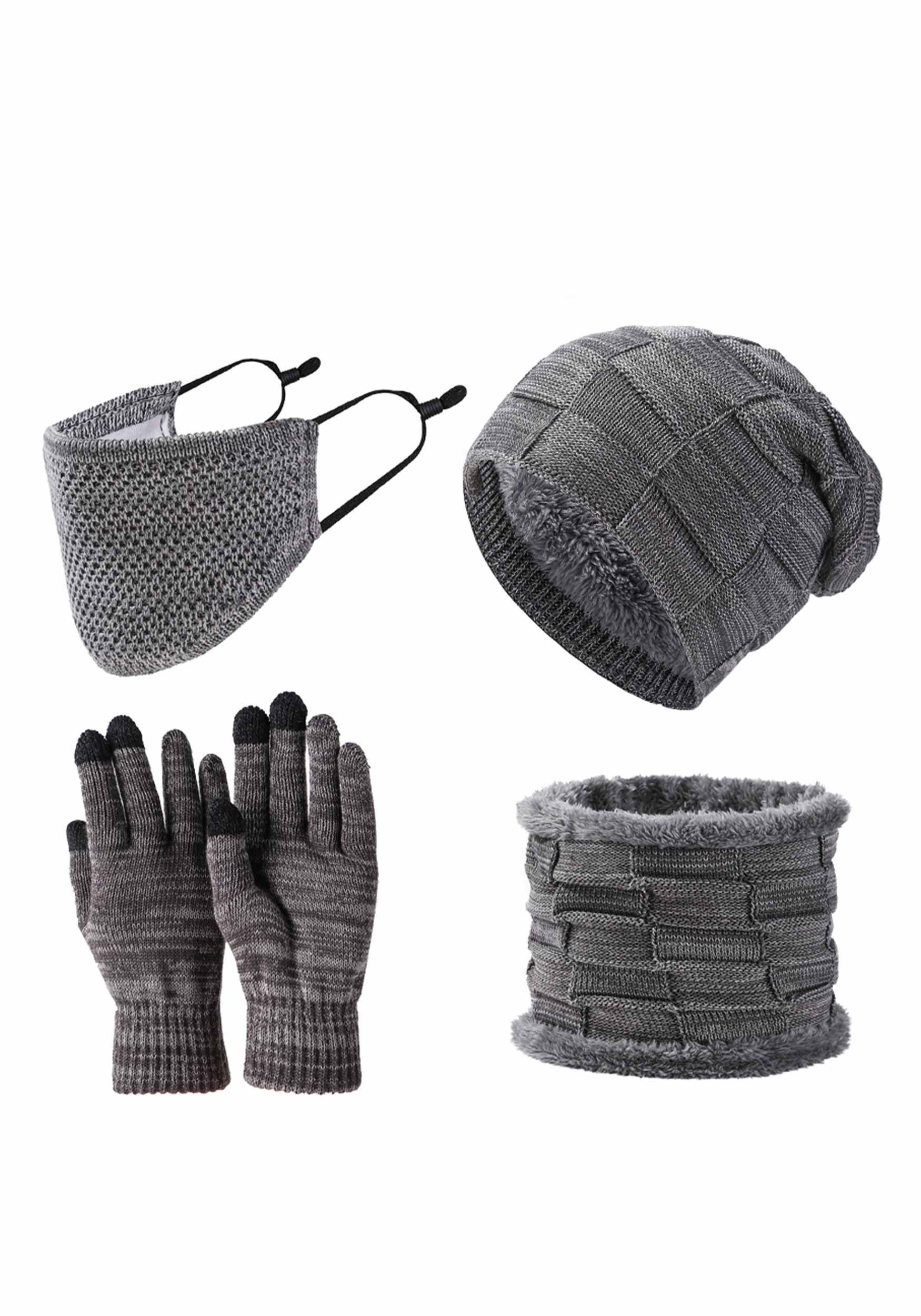 Set Dunkelgrau 4-teiliges Handschuhe Strickmütze Schal und MAGICSHE Strickmütze,