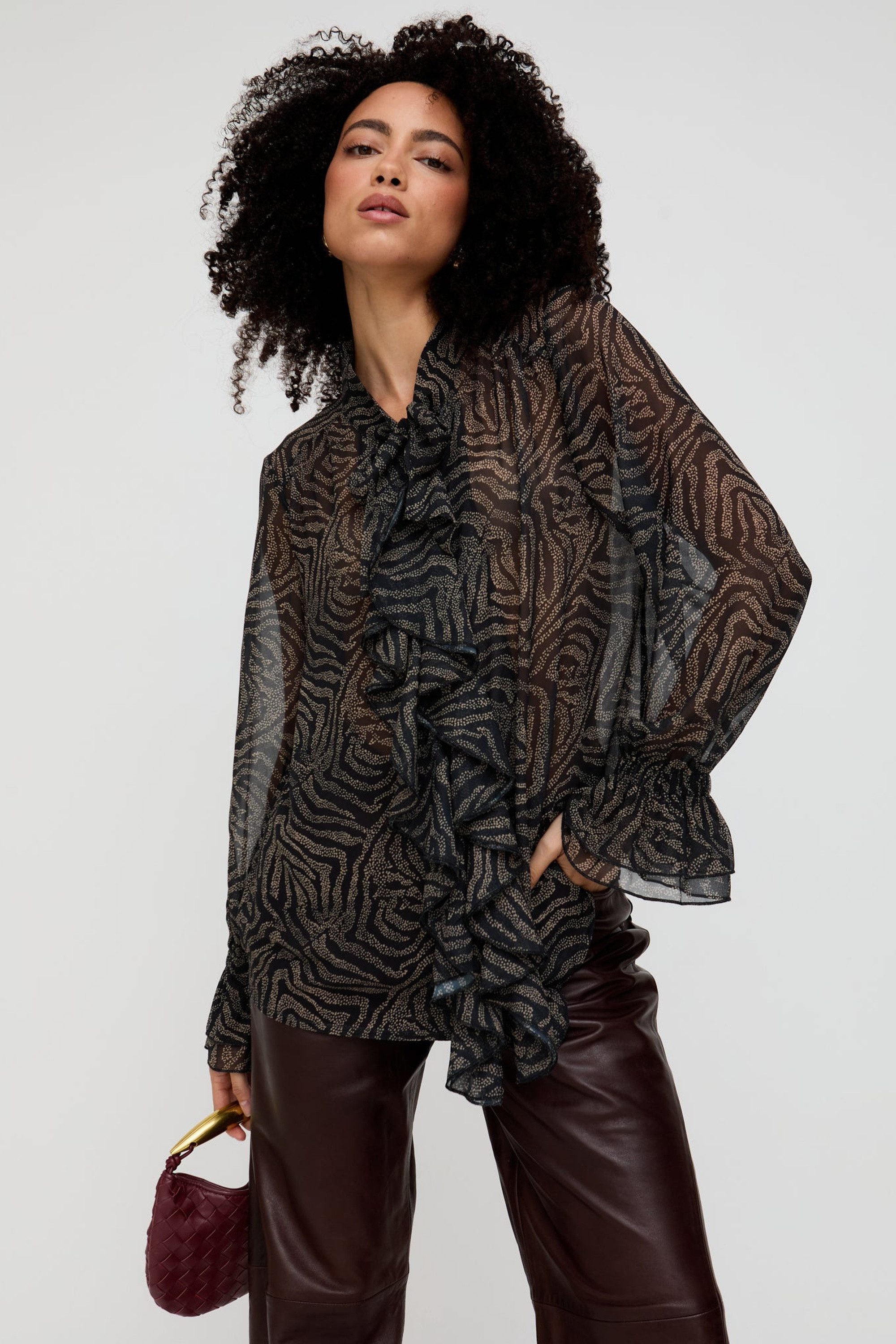 Lily and Lionel Hemdbluse Zendaya Ruffle Detail Zebra Print Shirt Damen