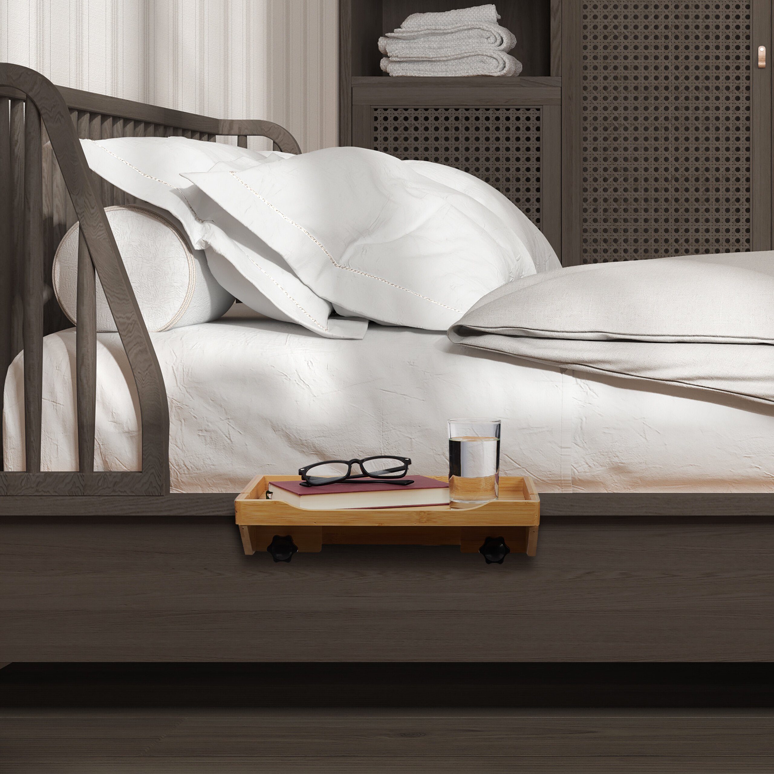 relaxdays Nachtkonsole Klemmbare Bettablage aus Bambus günstig online kaufen