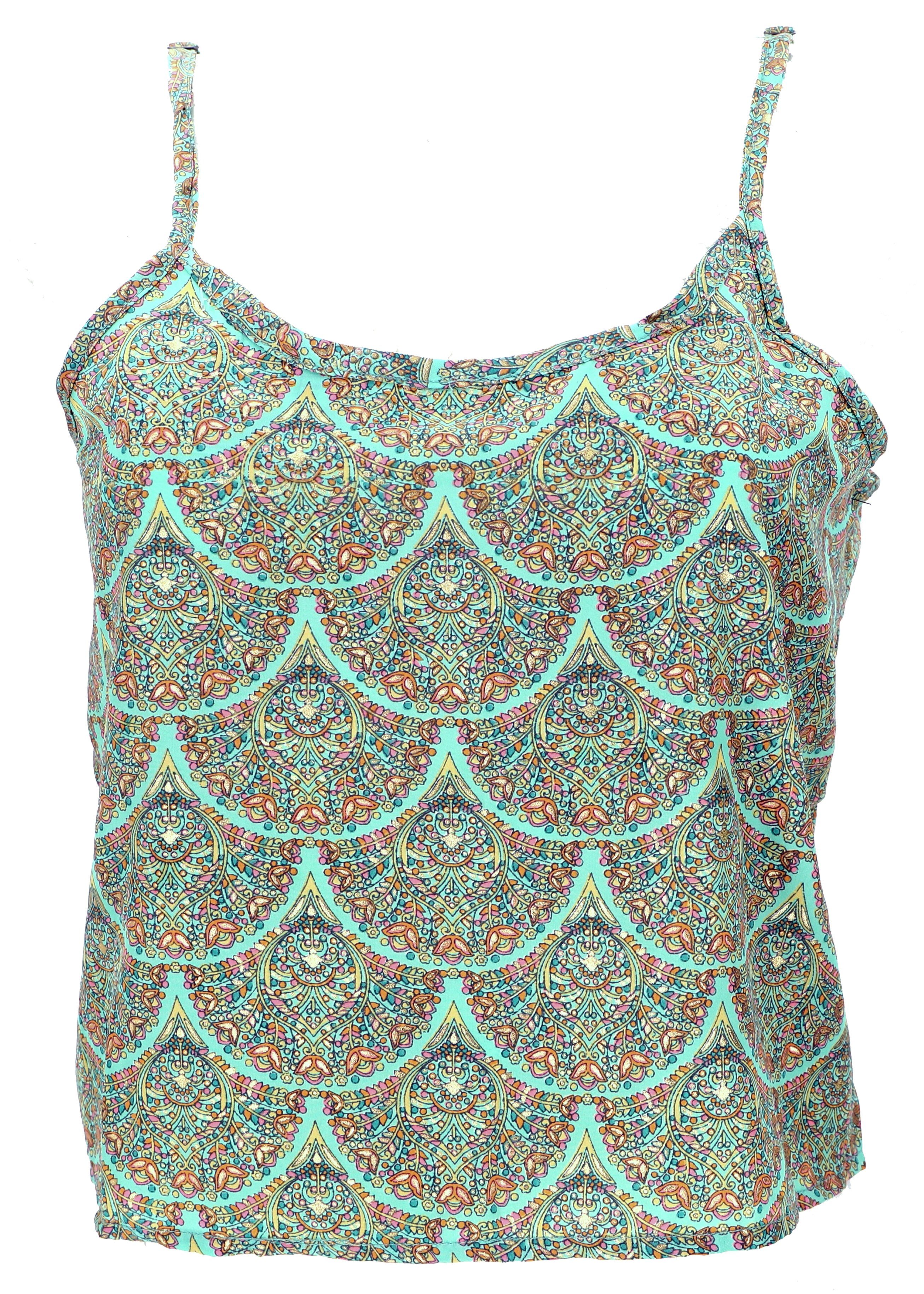 T-Shirt Kurzes Boho Trägertop, luftiges Saree Top - grün