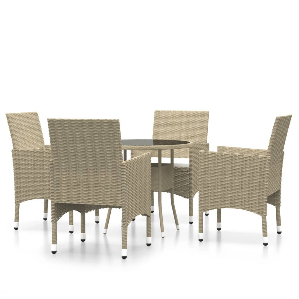 vidaXL Garten-Essgruppe 5-tlg. Garten-Essgruppe Poly Rattan Beige, (1-tlg)
