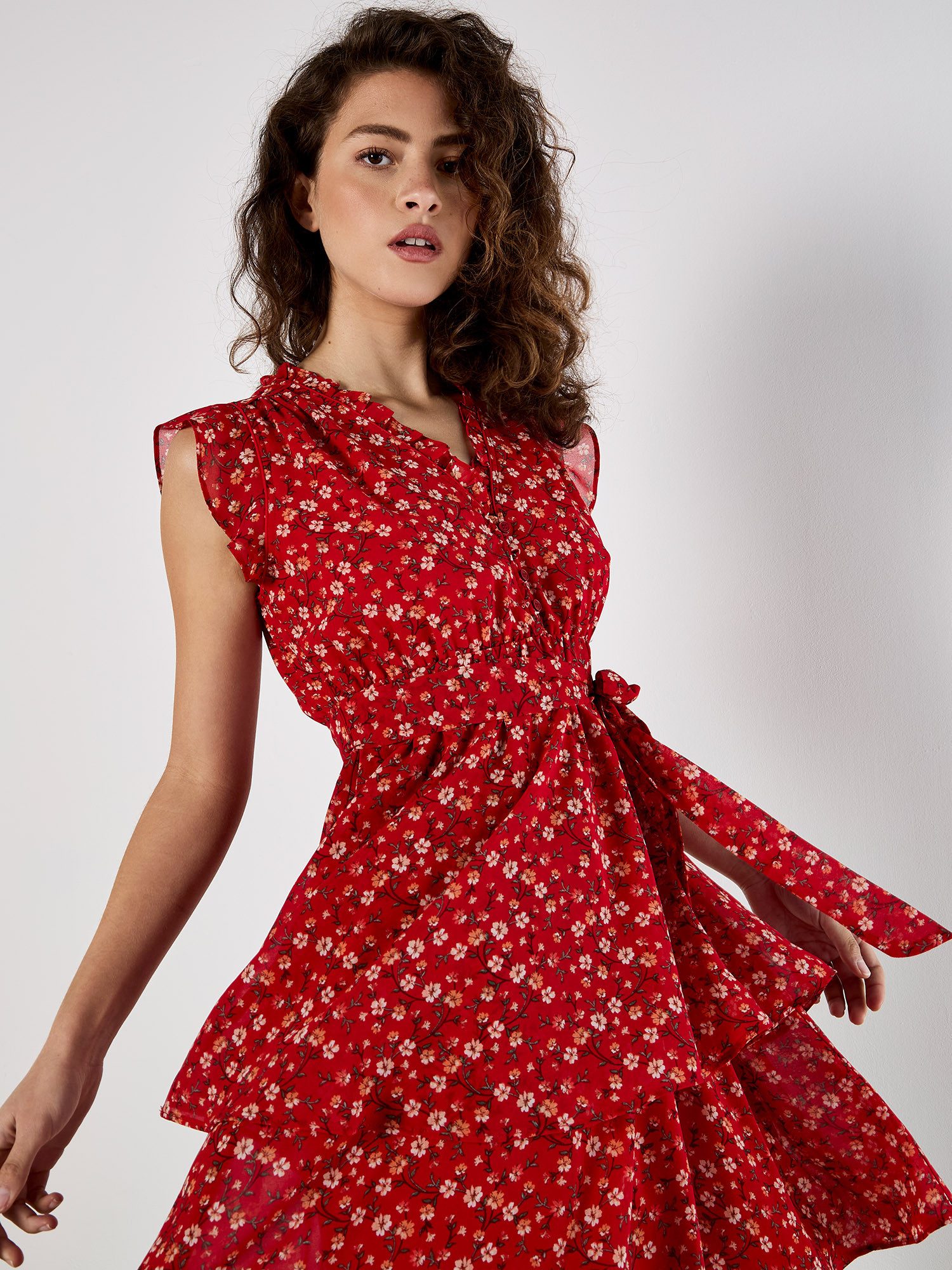 Apricot Druckkleid Geblümtes Kleid (2-tlg) mit Bindegürtel günstig online kaufen