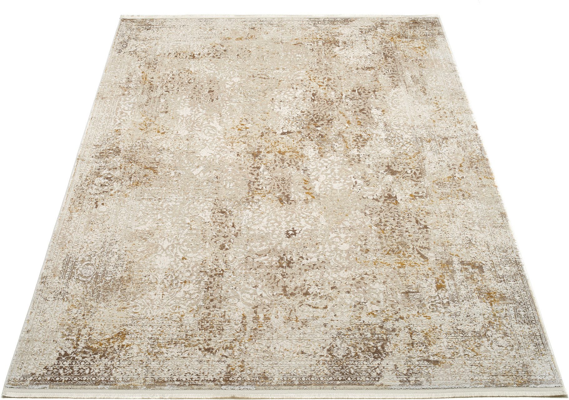 OCI DIE TEPPICHMARKE Teppich BESTELLER CAVA, auch als Läufer und in Rund, rechteckig, Höhe: 8 mm, Glanz Viskose, mit Fransen, Hoch Tief Struktur, Vintage, Wohnzimmer
