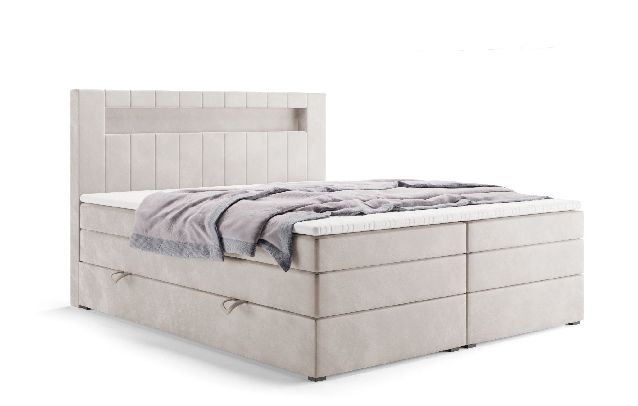 Labett Boxspringbett mit Bettkasten & Doppelmatratze GOLD 5 KING mit LED (Boxsprintbett,Bettkasten, Matratze, Topper), Bonellfederkern- und Taschenfederkernmatratze