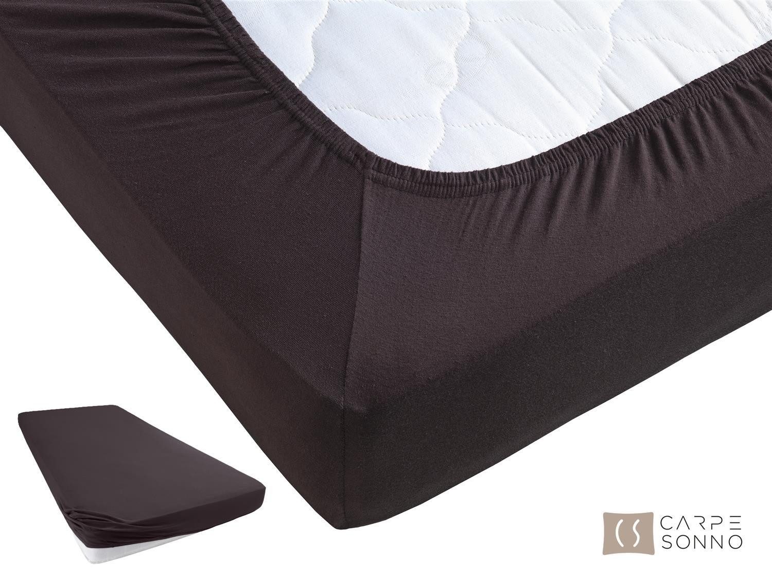 Carpe Sonno Spannbettlaken Jersey 90x200 100x200 120x200 140x200 160x200 180x200 200x200 70x140, Jersey, Gummizug: rundum, (1 Stück), 100% Baumwolle Spannbettlaken 100x200 Spannbetttuch Braun