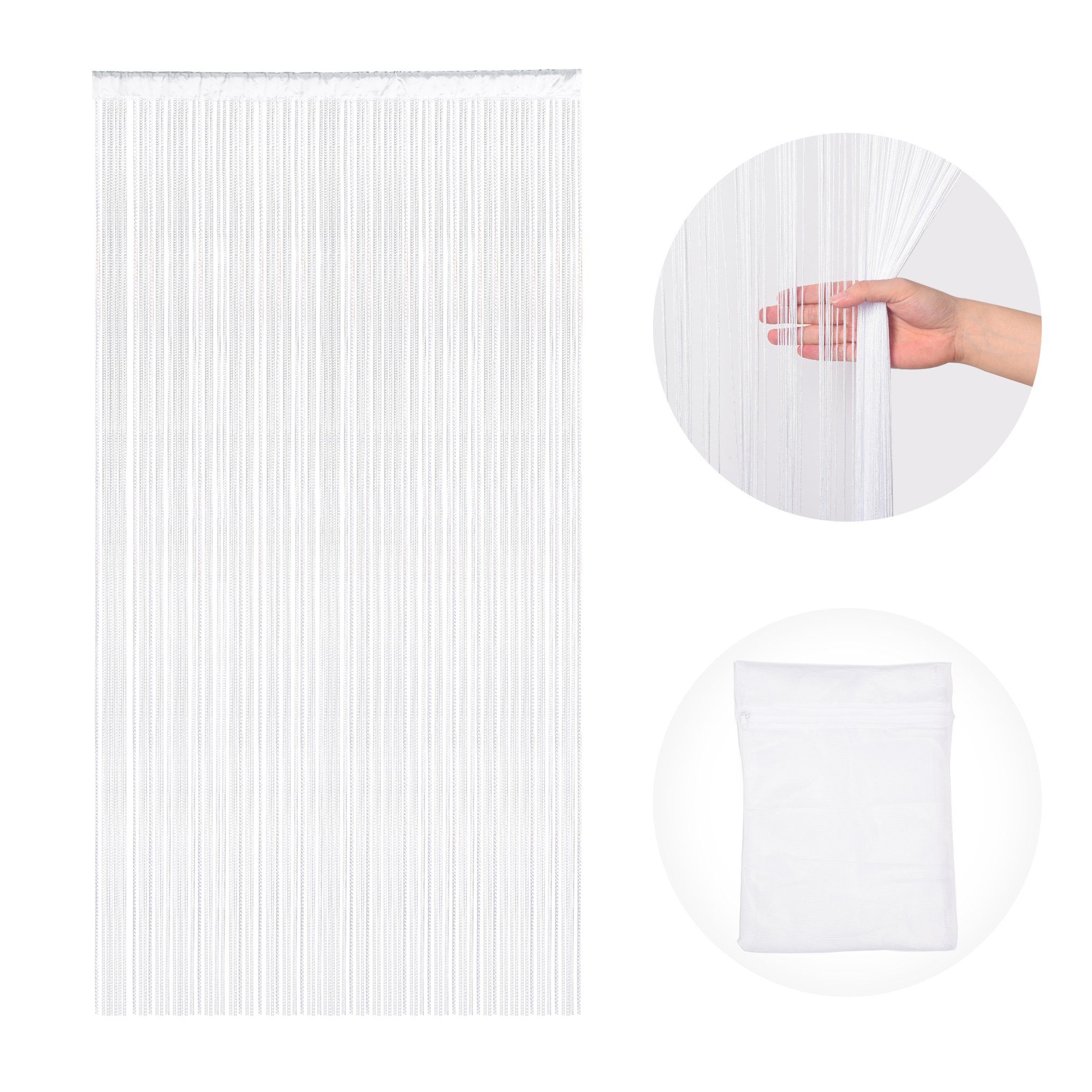 Victoria M. Fadenvorhang LEONORA Fadengardine 100 x 245 cm, weiß, 2 Stück (2 St), Durchzuglöcher, halbtransparent, Polyester, Raumteiler, Sicht- & Insektenschutz, kürzbar, waschbar, Tunnelzug