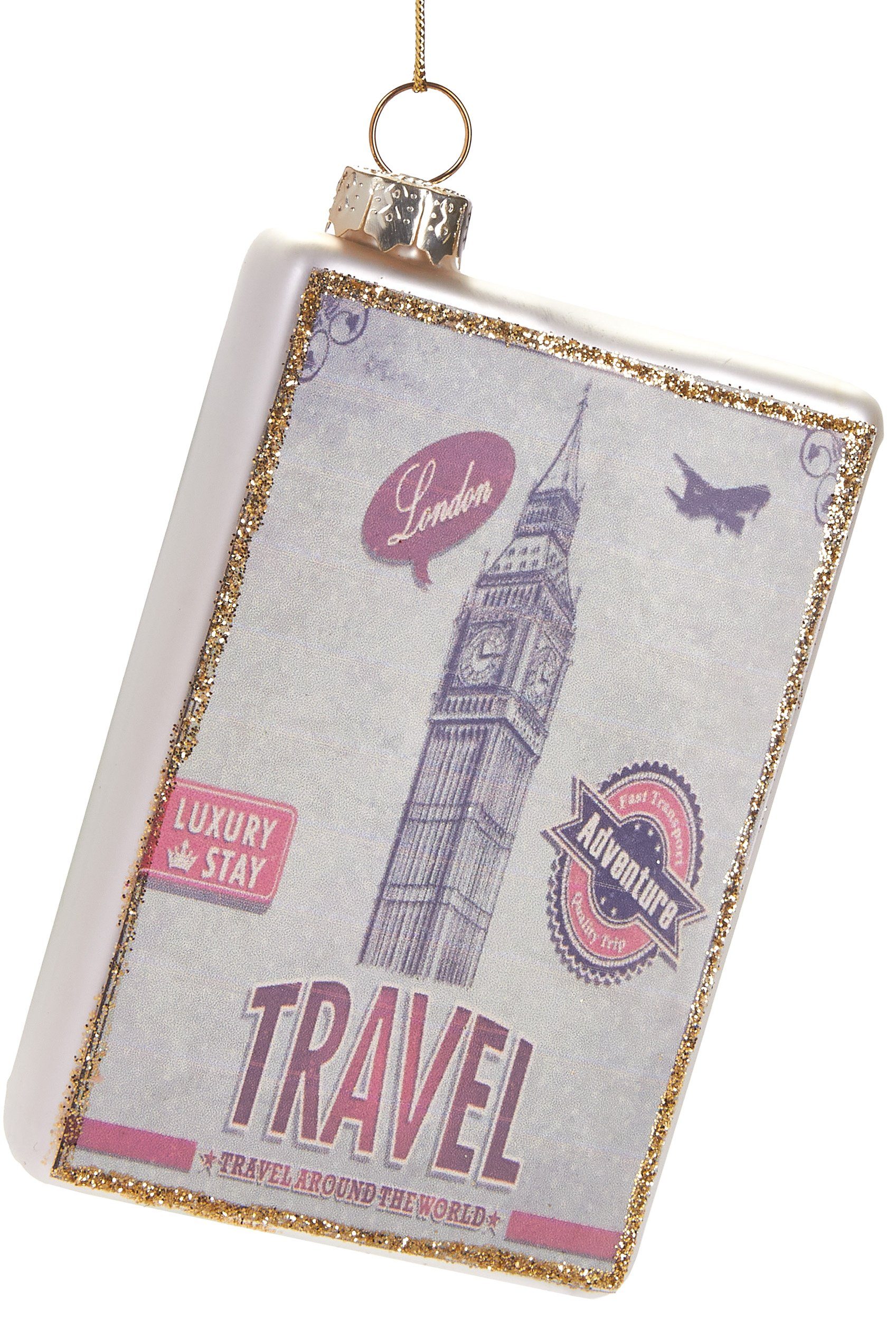 BRUBAKER Christbaumschmuck Handbemalte Baumkugel London Karte Big Ben, Weihnachtsdekoration für Traveller aus Glas, mundgeblasenes Unikat - Lustige Weihnachtskugel 10 cm