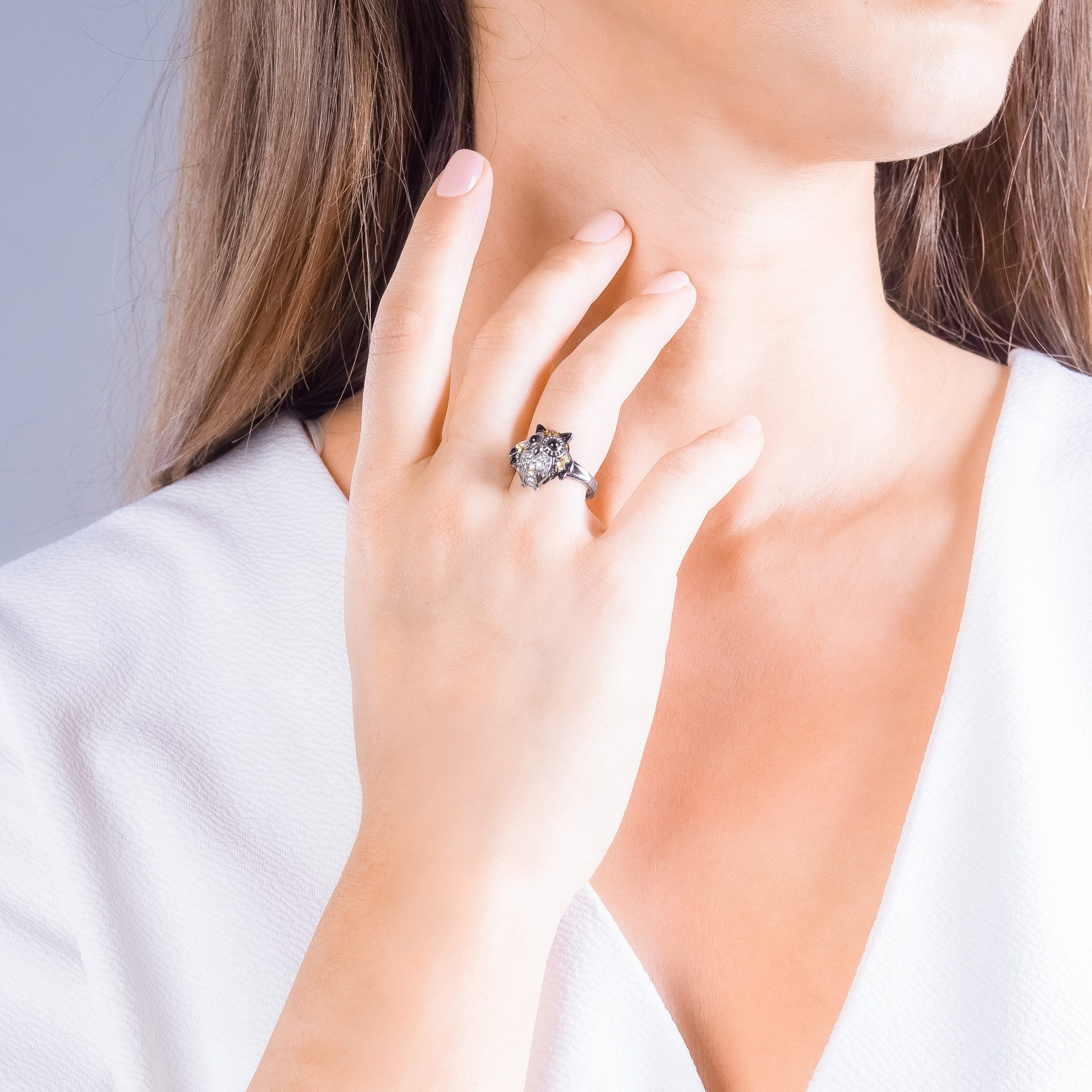 Seinerzeit FLORA & FAUNA Silberring Finn Eulen Ring (1-tlg), Material: 925 Sterling Silber, rhodiniert, geschwärzt