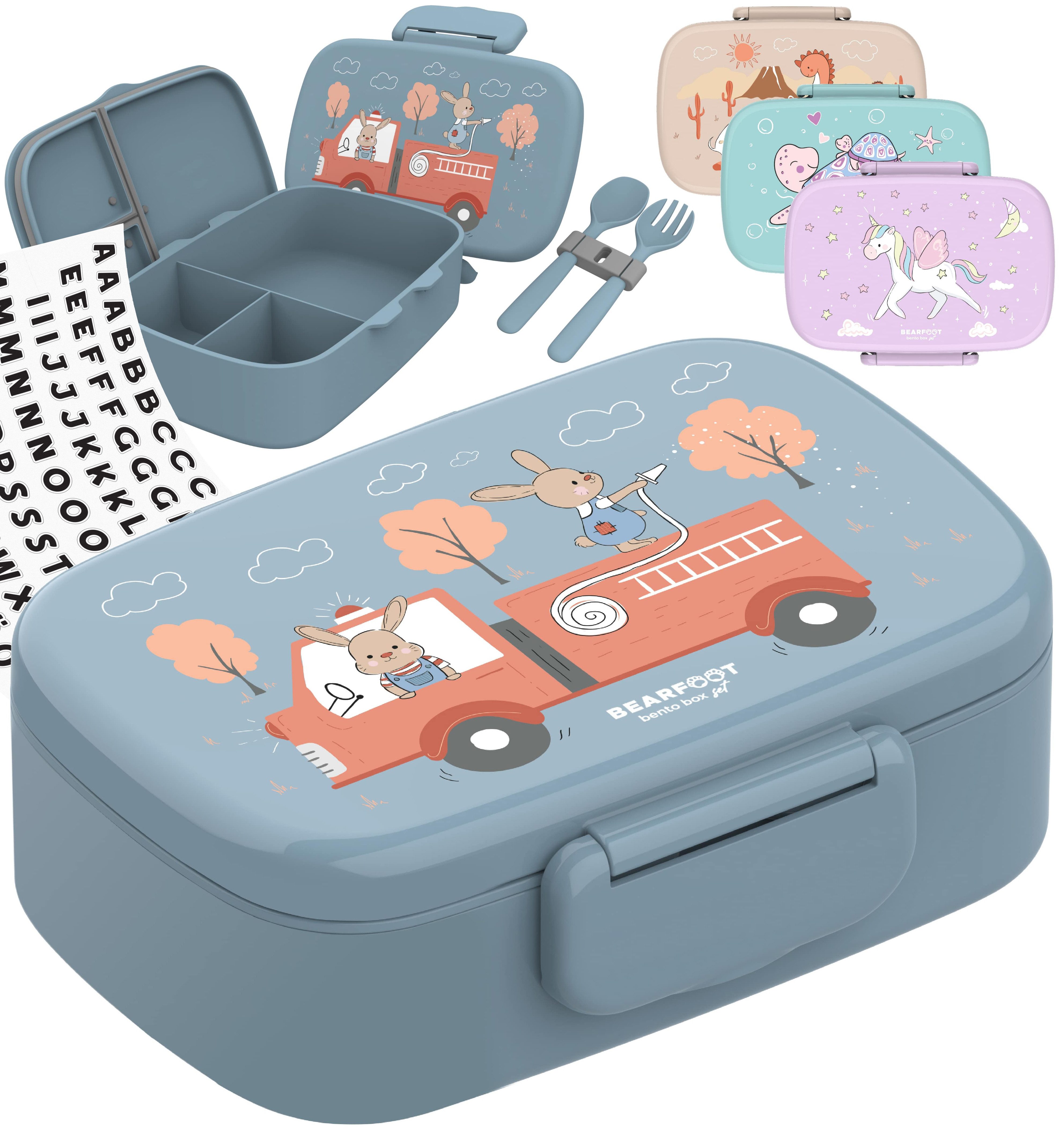 BEARFOOT Lunchbox Brotdose Kinder mit Fächern,leicht & auslaufsicher-Feuerwehr, Kindergarten und Schule - Mädchen und Jungen, Vesperbox, Snackbox