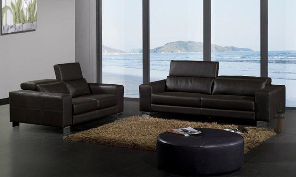 JVmoebel Sofa Sofagarnitur Ledersofa Sofa Sitzer Set Sofa Polster Couch 3tlg, Made in Europe Braun