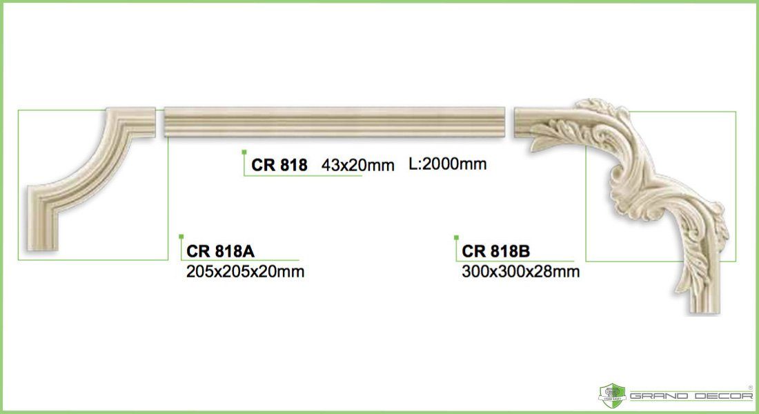 Spiegelrahmen CR818B Deckenumrandung 300x28mm PU CR818B, Ergänzung aus stoßfest, Grand / Decor - Wand- Segment weiß Flachleiste, und hart Stuckleiste & als zur -