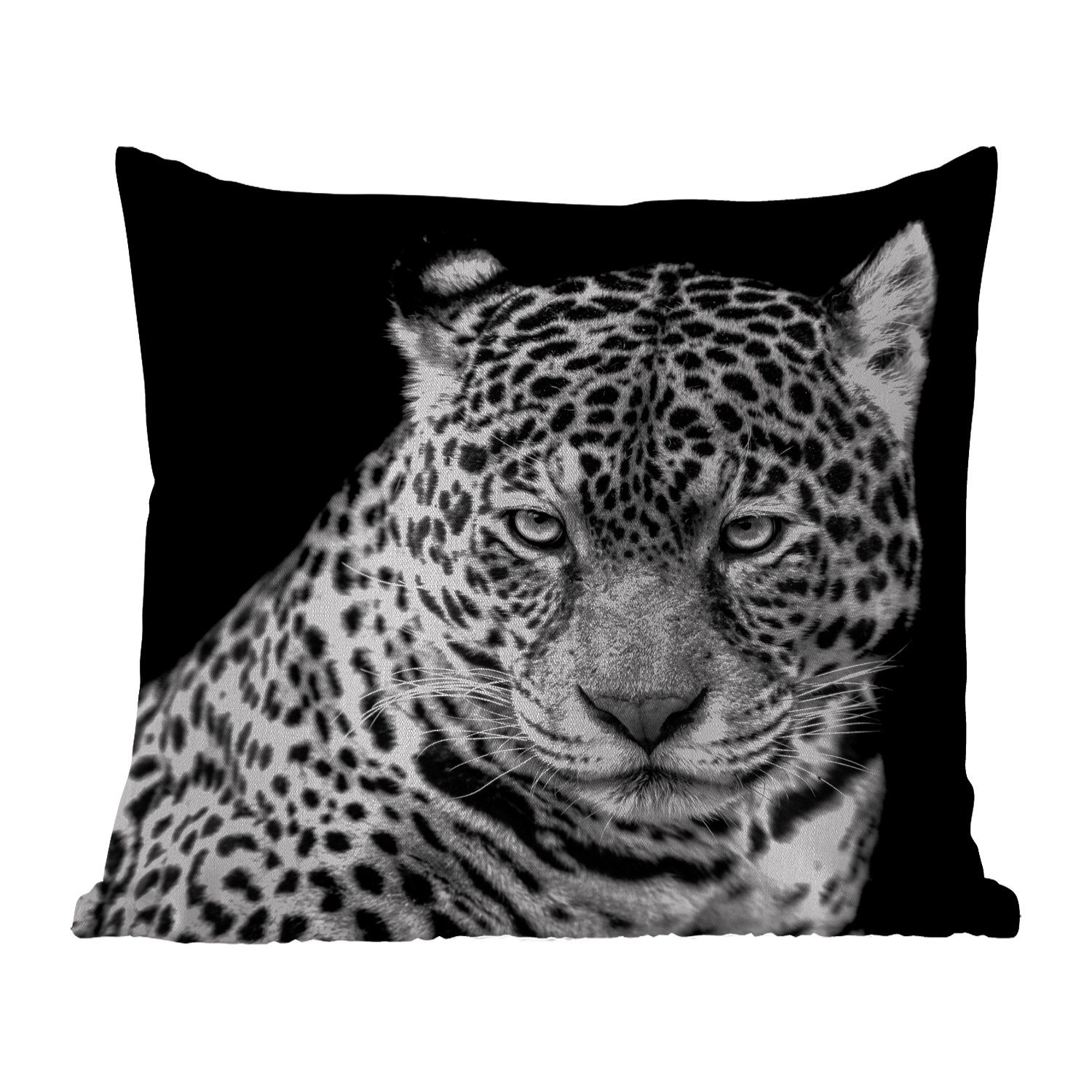 MuchoWow Dekokissen Leopard - Porträt, - Dekokissenbezug, Schwarz Tiere Kissenhülle, Outdoor - - Weiß Dekokissen, Kissenbezüge