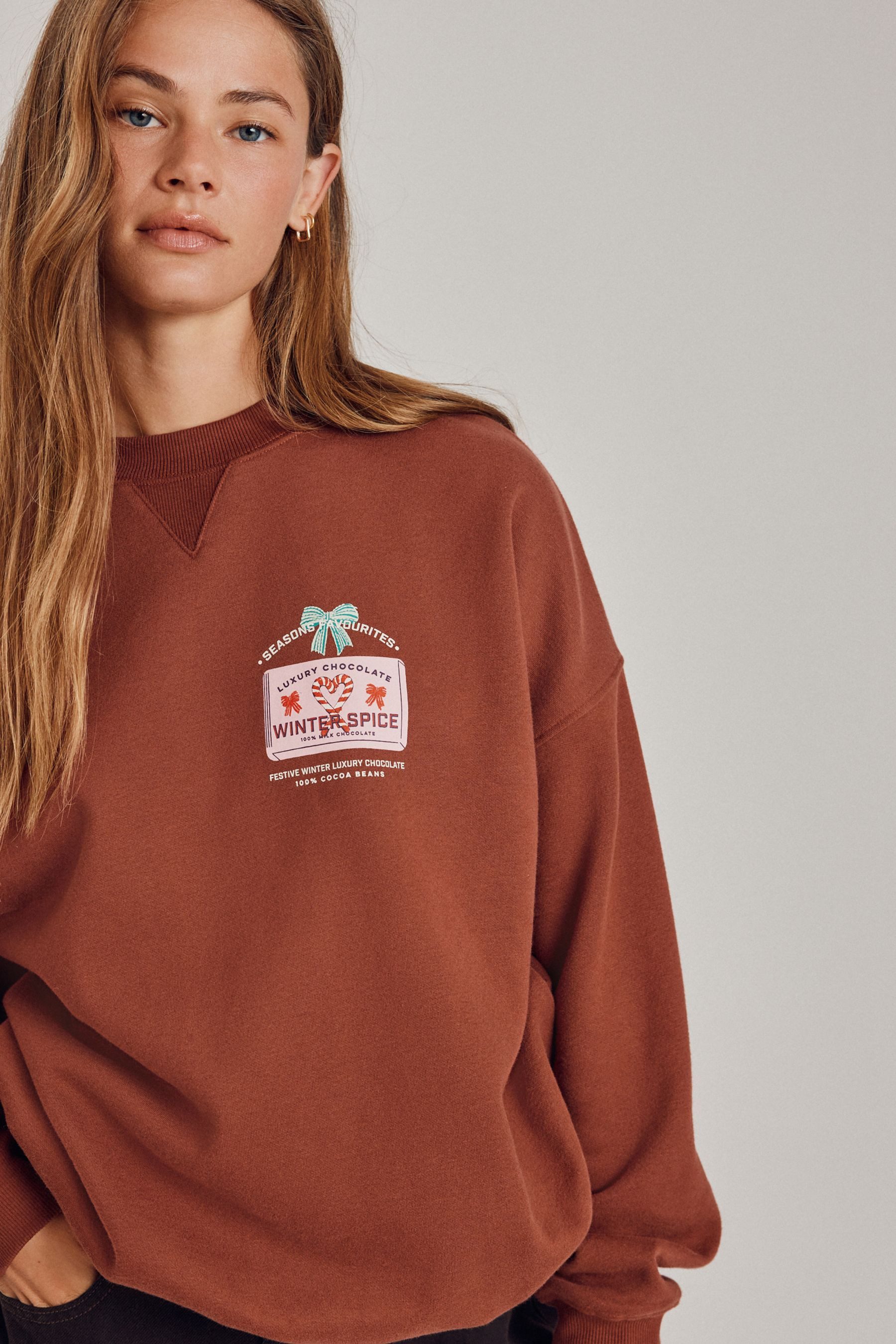Next Sweater Langarm-Sweatshirt mit weihnachtlicher Grafik (1-tlg)