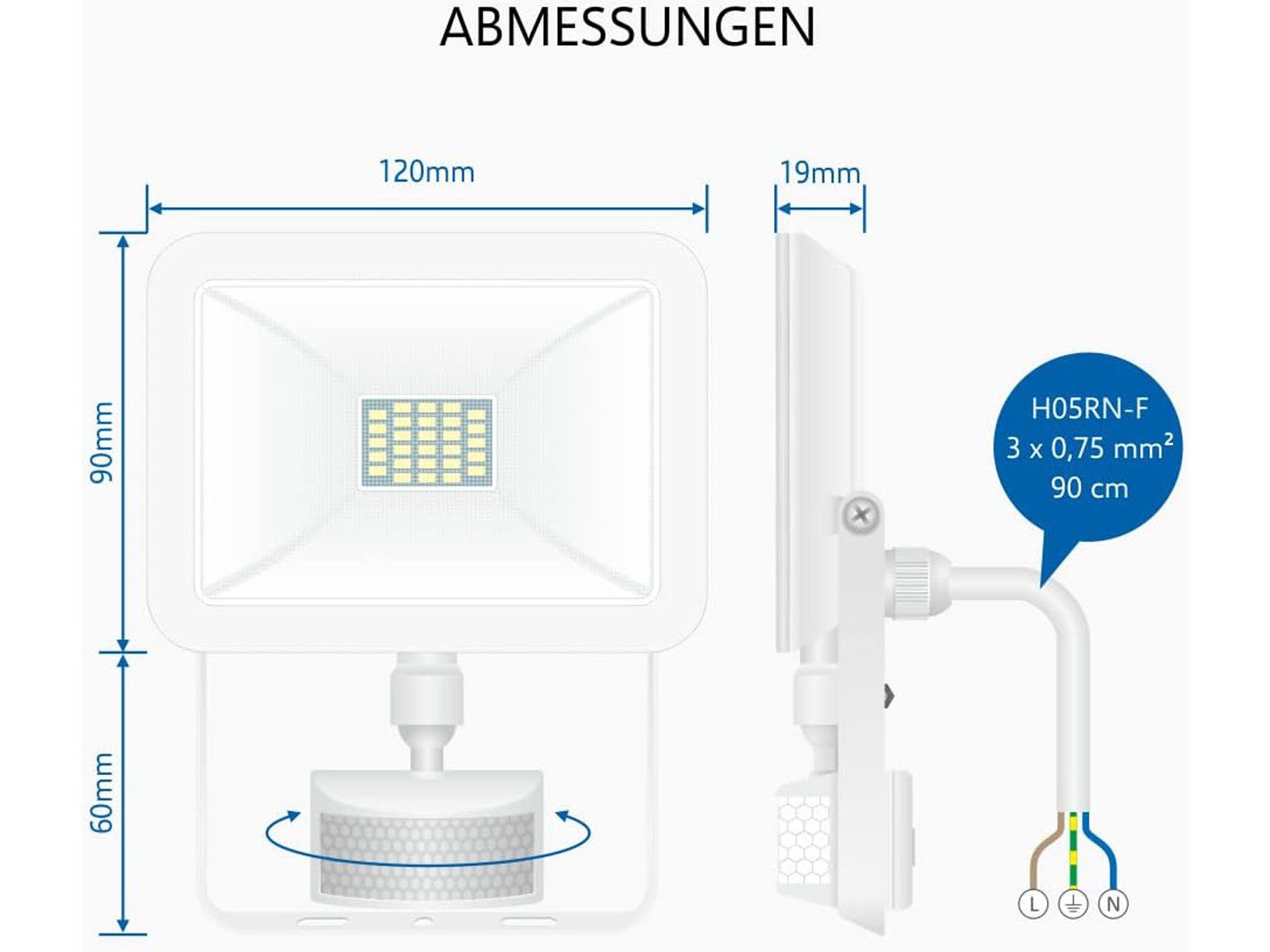 Elro LED Flutlichtstrahler, Bewegungsmelder, LED fest integriert, Tageslichtweiß, Außenleuchten Wand-Strahler mit Bewegungsmelder, Scheinwerfer Weiß