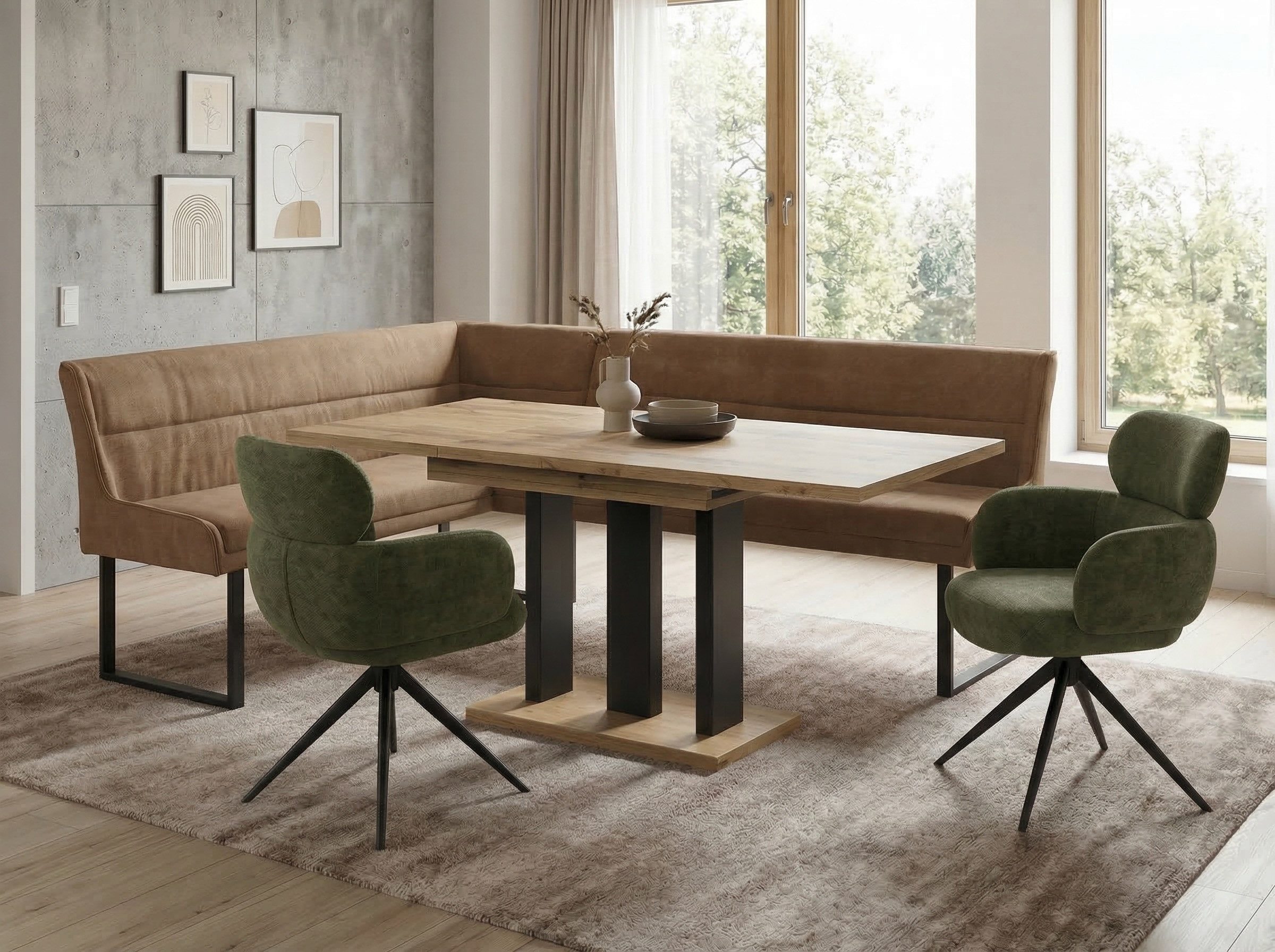 Endo-Moebel Eckbankgruppe Eckbankgruppe Esstisch ausziehbar 2 Stühle Eckbank Farbauswahl Set