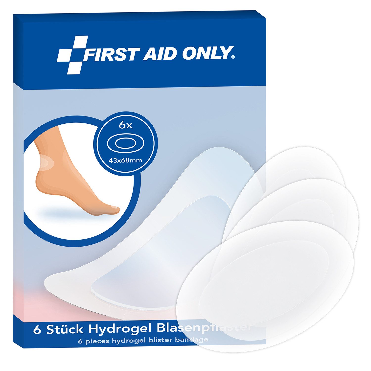 FIRST AID ONLY® Blasenpflaster Hydrogel 6 Stück, Pflaster 43 x 68 mm, transparent & wasserabweisend (Vorteilspack, 6 St), schützt, kühlt und fördert die Heilung