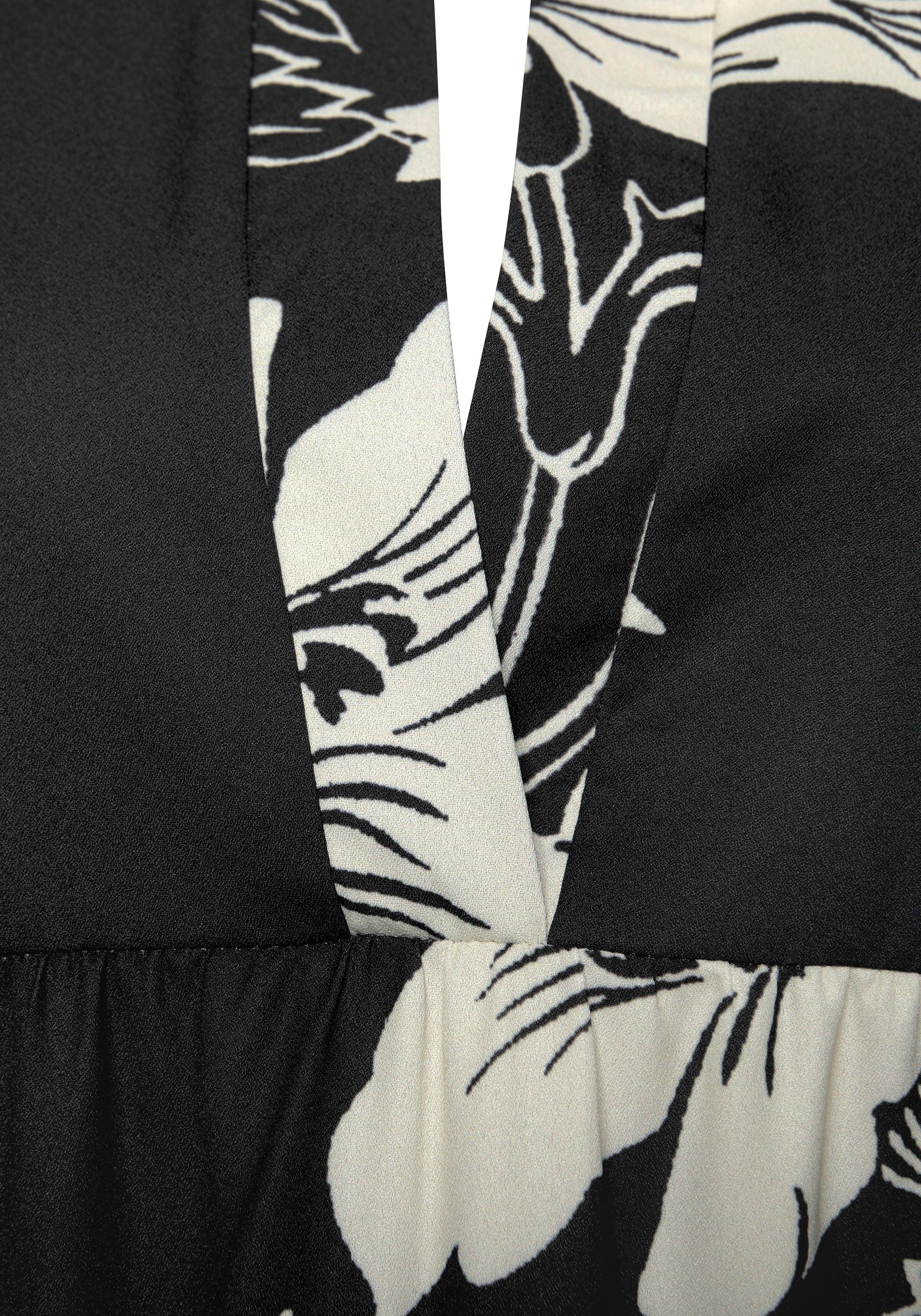 LASCANA Blusenkleid in weiter Form mit Volants und Blumenprint, Tunikakleid, Strandkleid