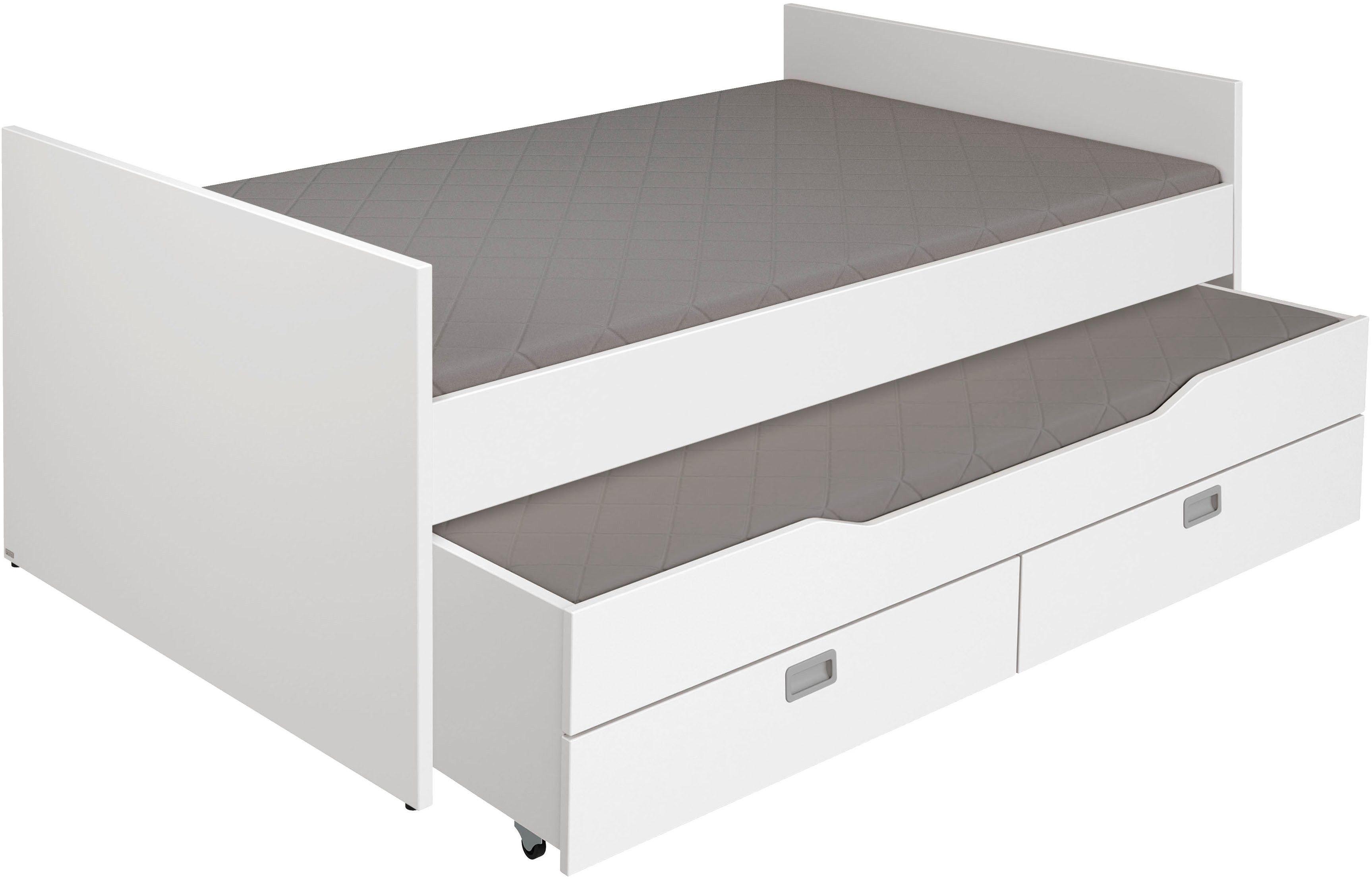 PAIDI Einzelbett TIAGO in verschiedenen Ausführungen, Jugendliege mit Bettkasten (Breite/Länge: 90x200 cm / 120x200 cm), Kojenbett inklusive Ausziehbett in 90x190 cm & 2 Schubladen