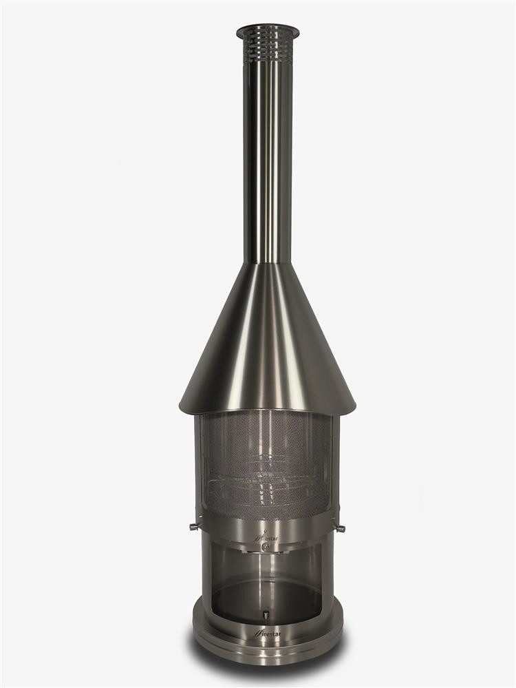 Firestar Gartenkamine Grillkamin DN 650 Swing 3. Generation NEU Edelstahl gebürstet Grillkamin Kamin, inklusive Grillrost und Fettschutzpfanne