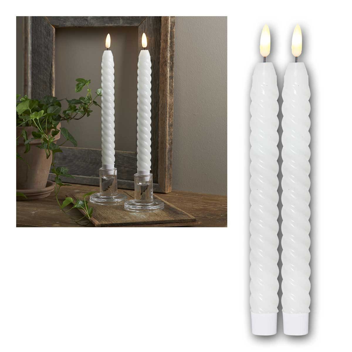 world-trading-net LED-Kerze LED Stabkerzen SWIRL 4er Set ws 3D Flamme & Timer, warmweiß