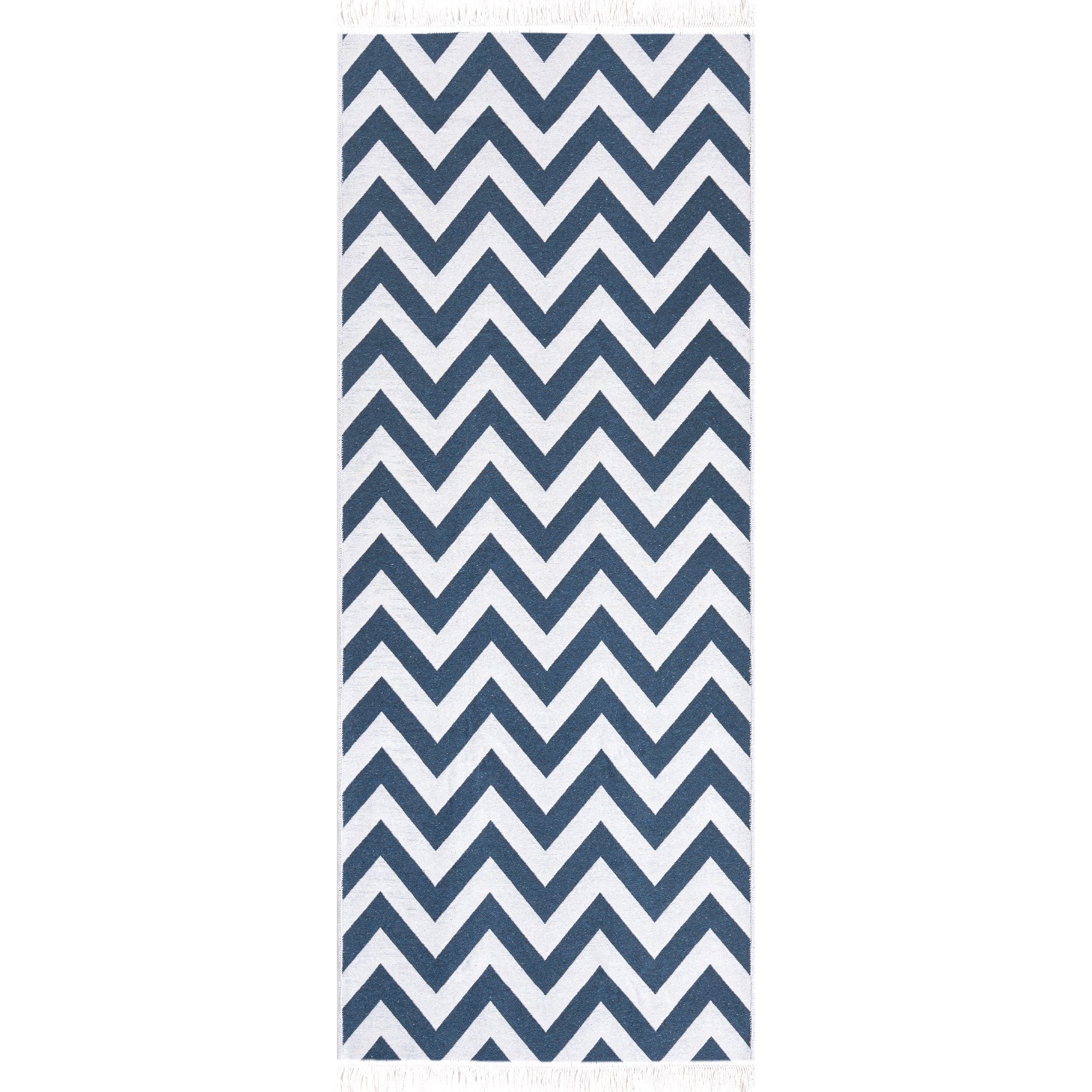 Teppich Teppich Flur Läufer, Jimri, Zigzag-Blau-Weiß Teppich, Läufer, Wohnzimmer Teppich Kelim,