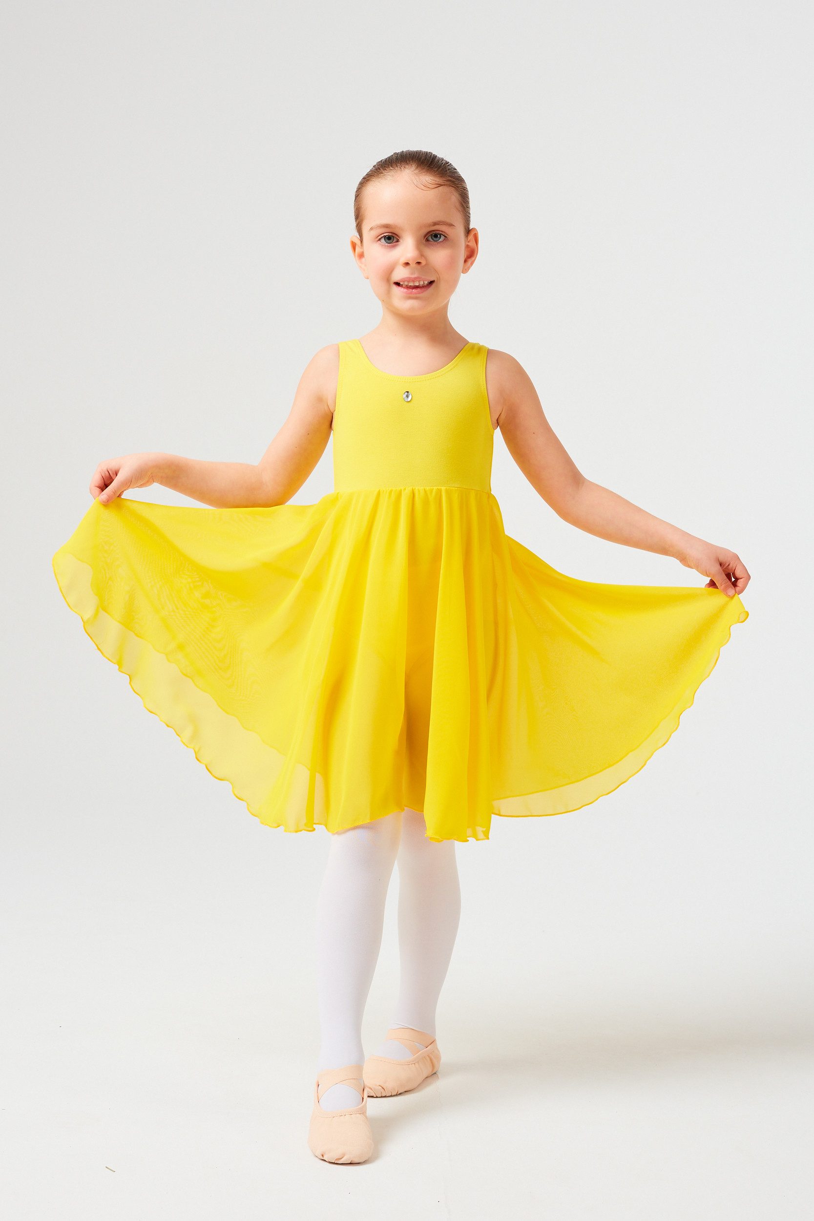 tanzmuster Chiffonkleid Ballettkleid Helena mit Glitzerstein Ballett Trikot mit angenähtem Chiffonrock