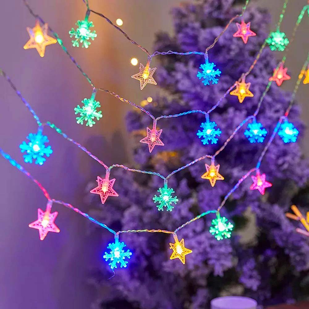 Rosnek LED-Lichterkette 1.5/3M, Stern, Schneeflocke, Batterie, für Weihnachten, Erntedankfest Deko Multicolor